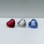 3pc Swarovski Crystal Figurines, Red, Blue, and Clear Heart