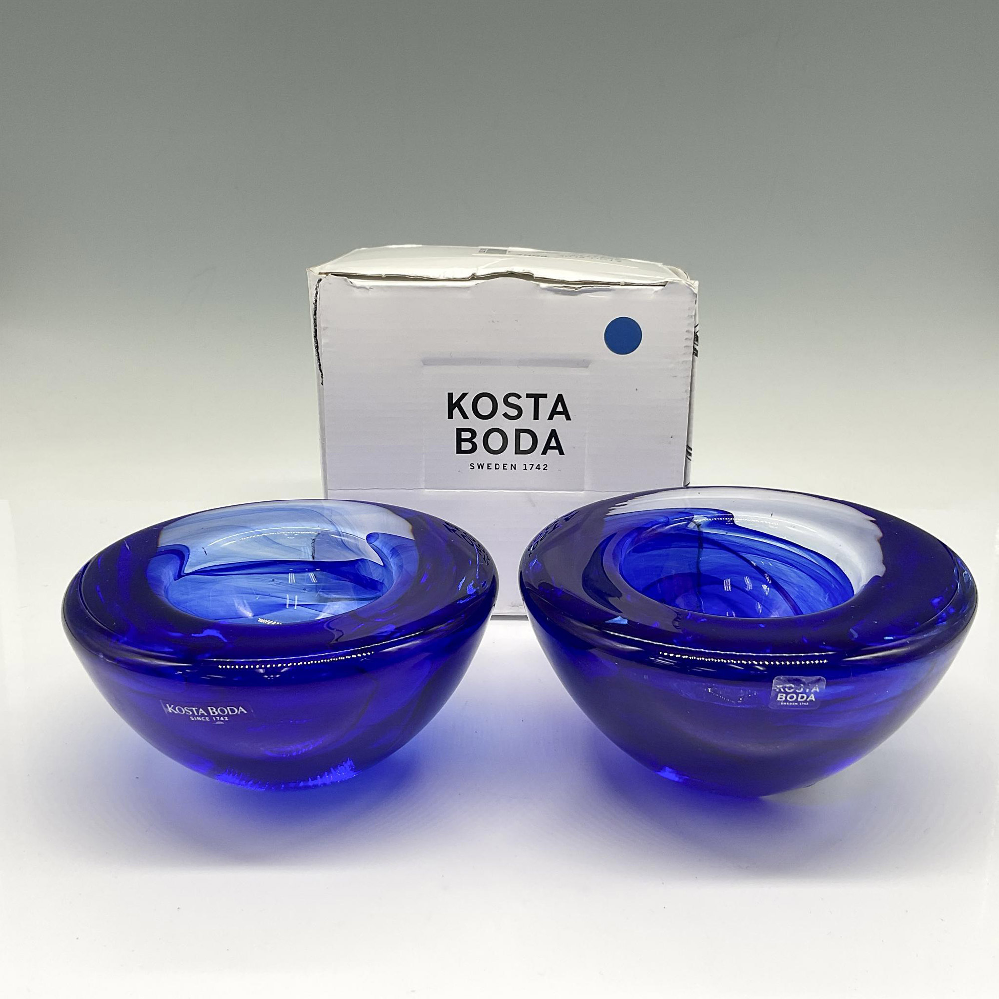 2pc Kosta Boda Atoll Blue Votives - Image 4 of 4