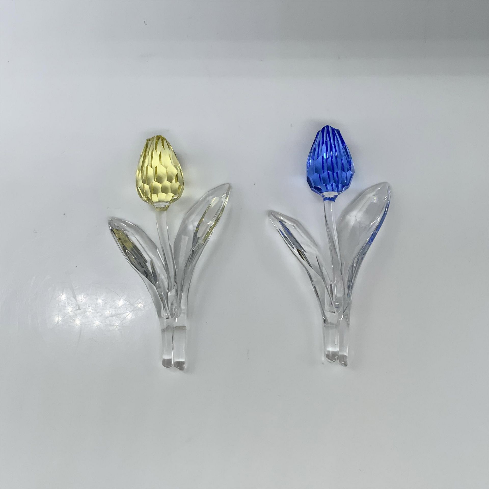 2pc Swarovski Crystal Figurines, Blue and Yellow Tulip