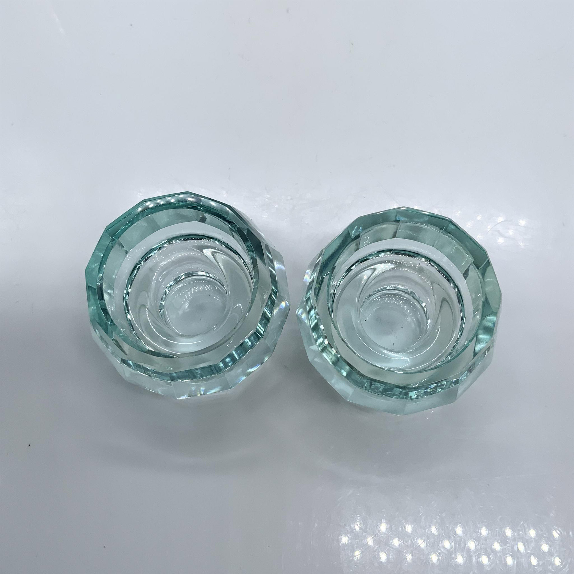 Pair of Orrefors Blue Crystal Totem Harmony Candle Holders - Image 3 of 5