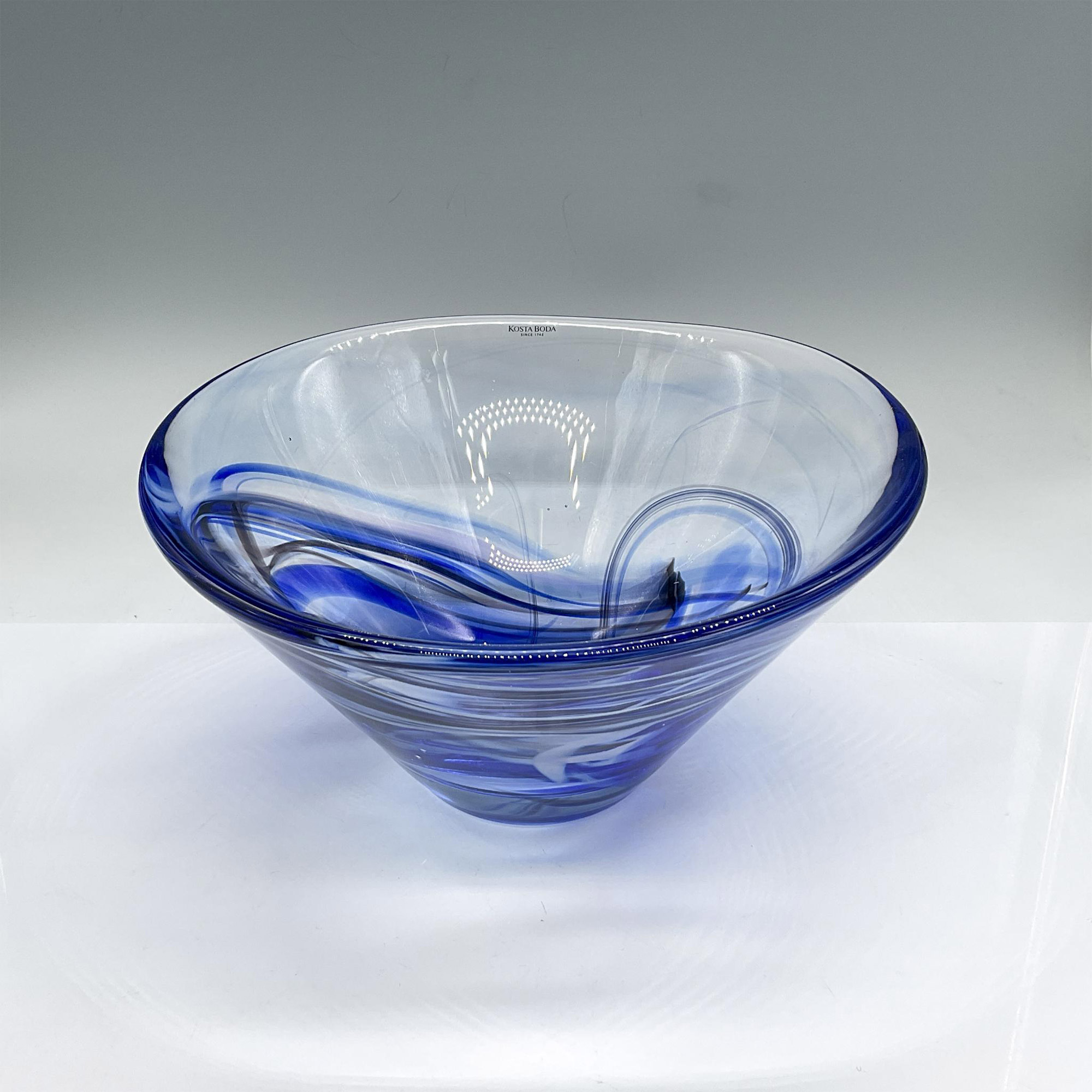 Kosta Boda Glass Bowl, Blue Swirls - Image 2 of 3