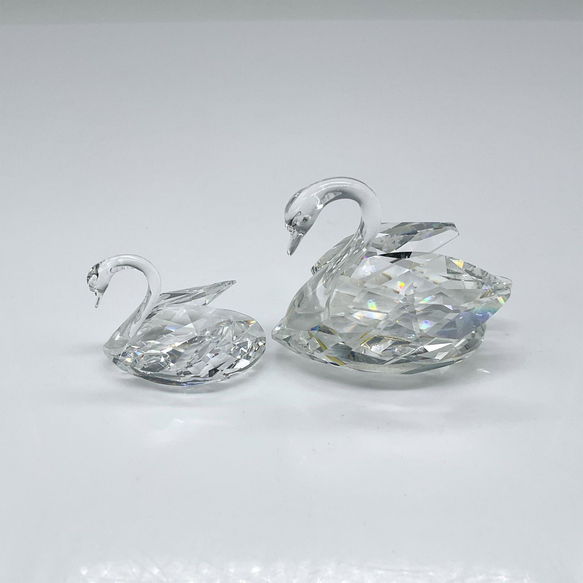 2pc Swarovski Crystal Figurines, Swans Large and Small