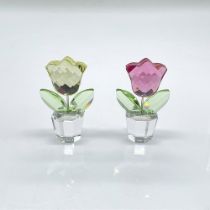 2pc Swarovski Crystal Figurines, Pink and Yellow Tulips