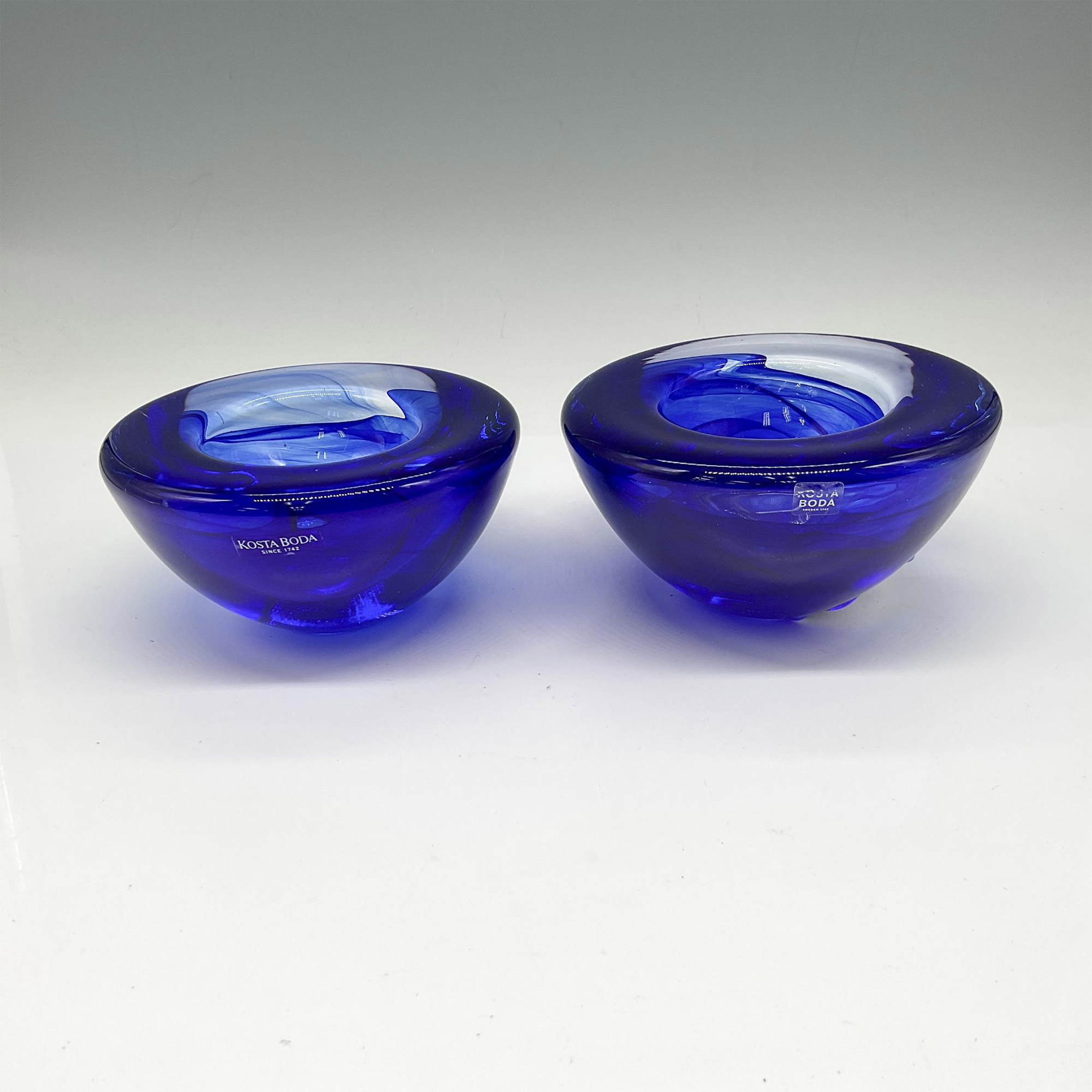 2pc Kosta Boda Atoll Blue Votives