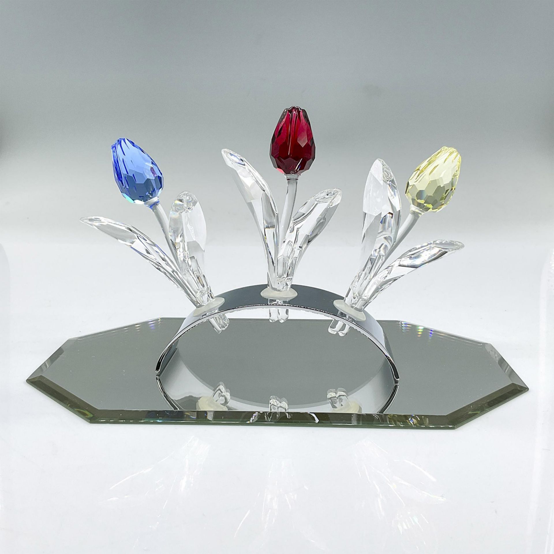 9pc Swarovski Crystal Figurines, Tulips, Stands + Mirror - Image 2 of 4