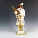 Ino Schaller Bayern, Gold Glitter Santa with Fur Statue 20"