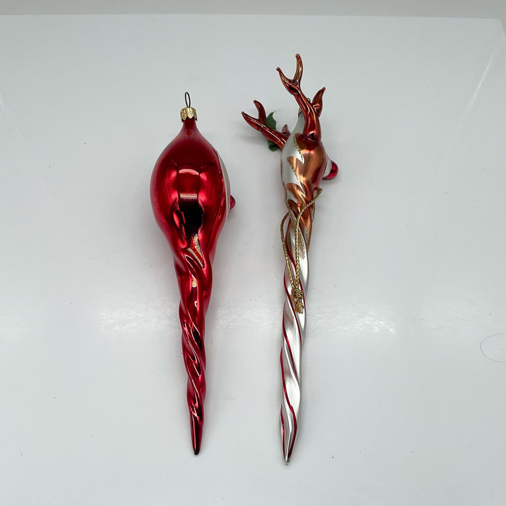 2pc Christopher Radko Ornaments, Icicle Santa and Reindeer - Bild 2 aus 3
