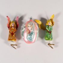 3pc Radko Style Blown Glass Ornaments, Angels and Madonna