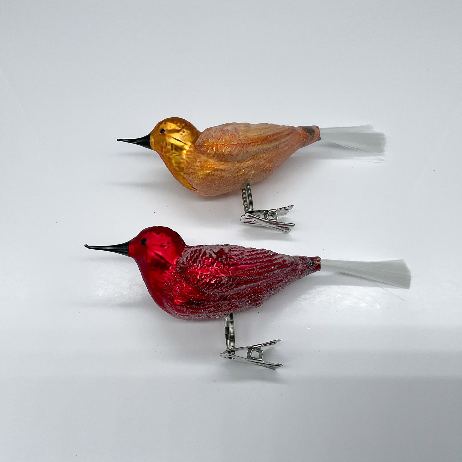2pc Radko Style Blown Glass Clip-On Bird Ornaments
