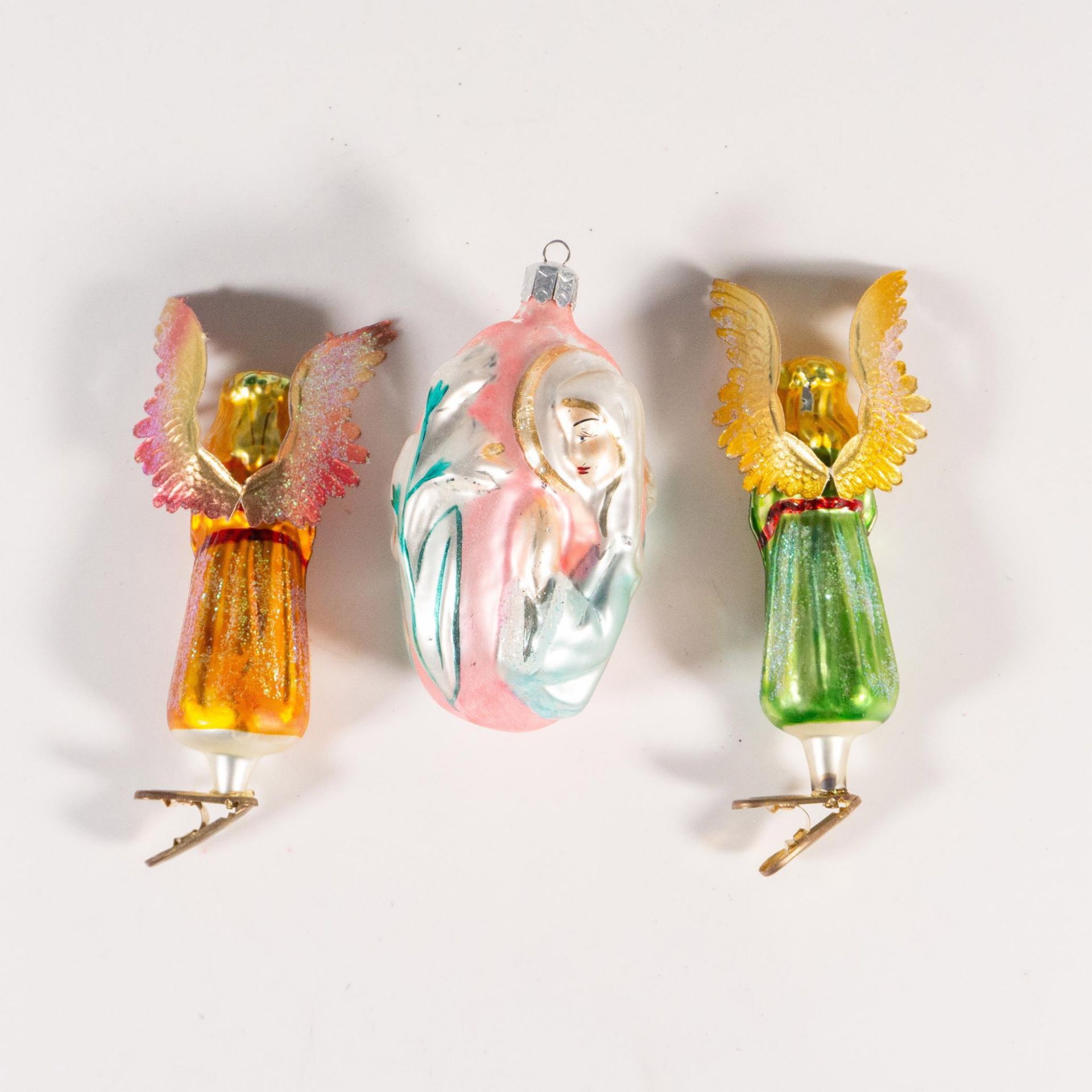 3pc Radko Style Blown Glass Ornaments, Angels and Madonna - Bild 2 aus 2