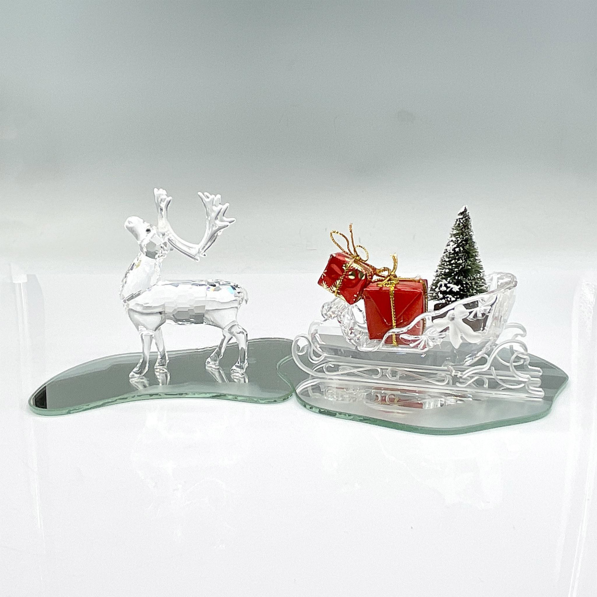 4pc Swarovski Crystal Figurines, Reindeer + Santa's Sleigh
