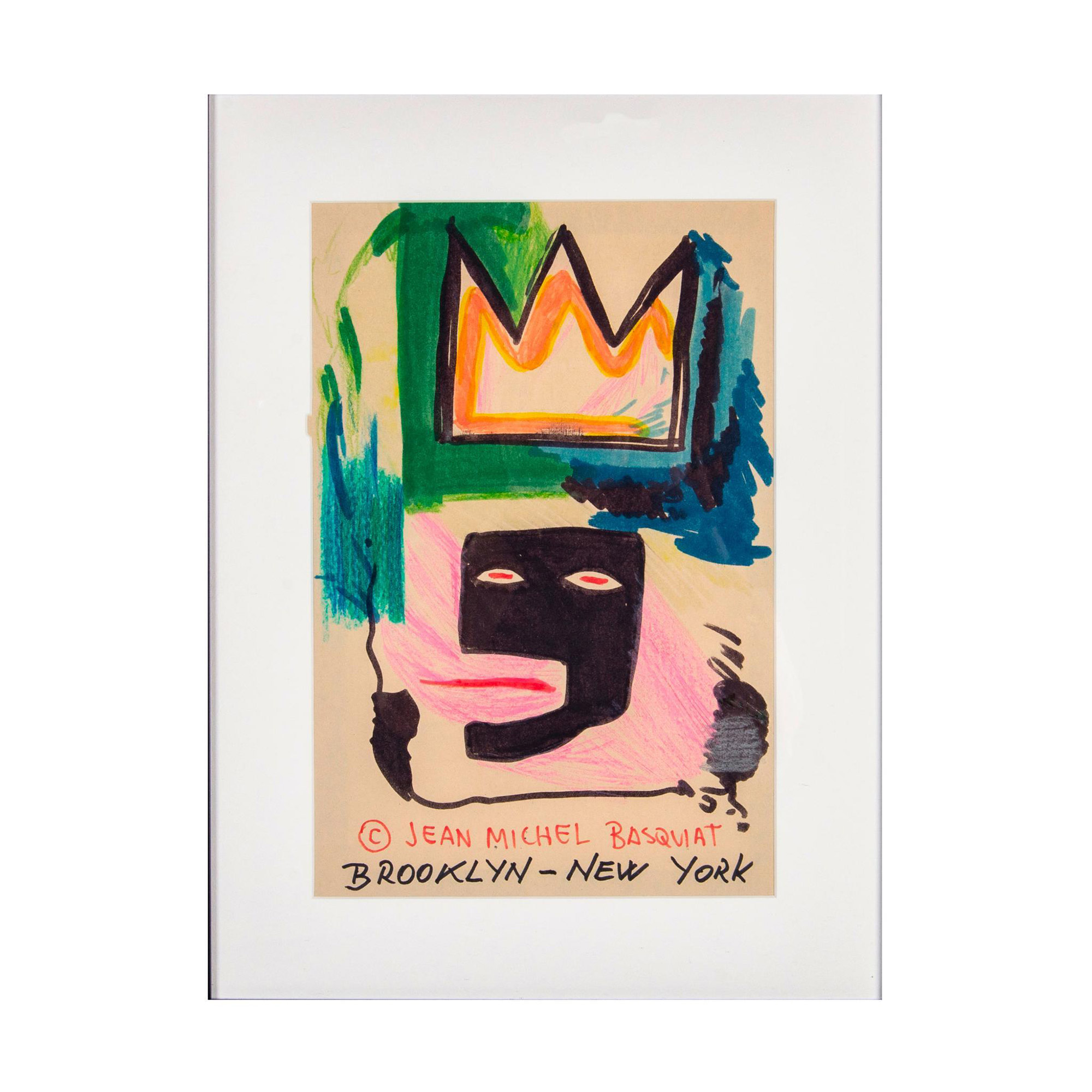 Jean-Michel Basquiat (Attr.) Color Drawing on Paper, Signed - Image 2 of 5