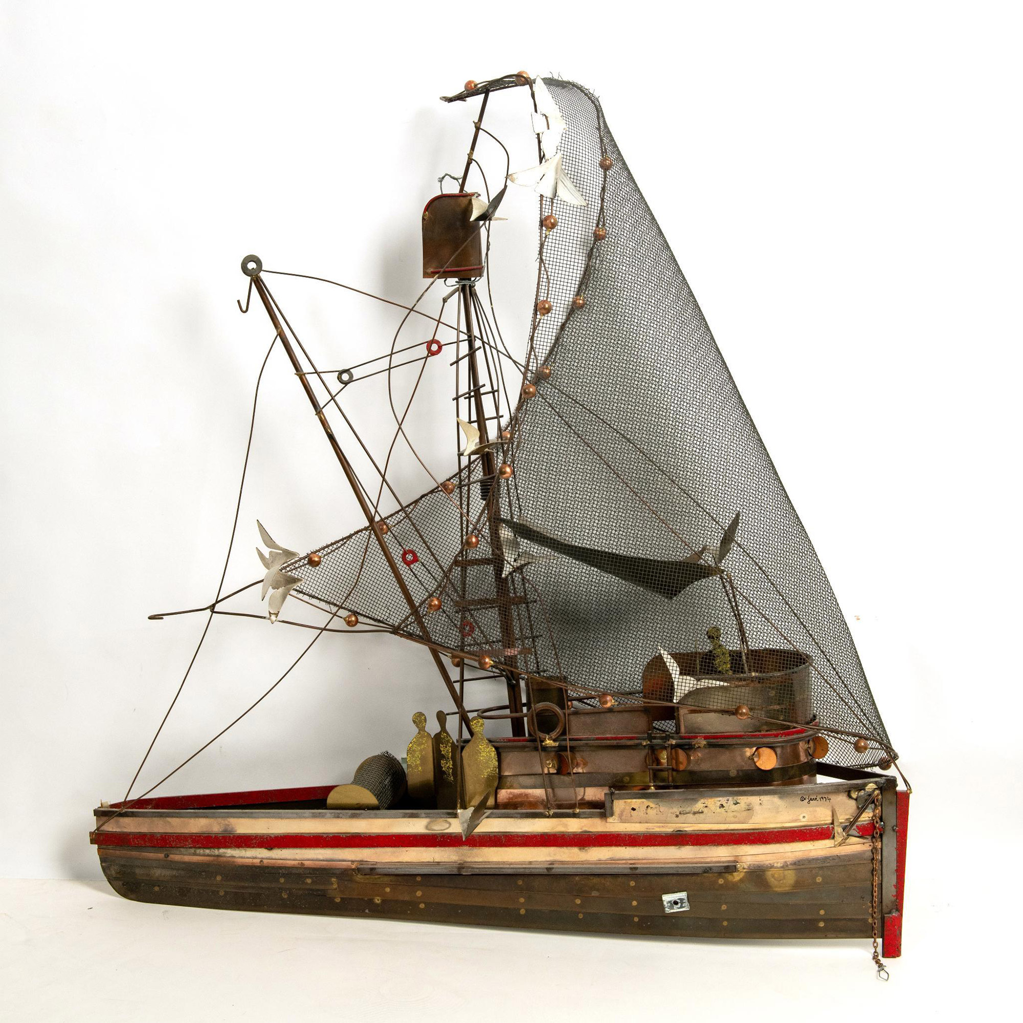 Curtis Jere, Painted Metalwork Wall Sculpture, Boat, Signed