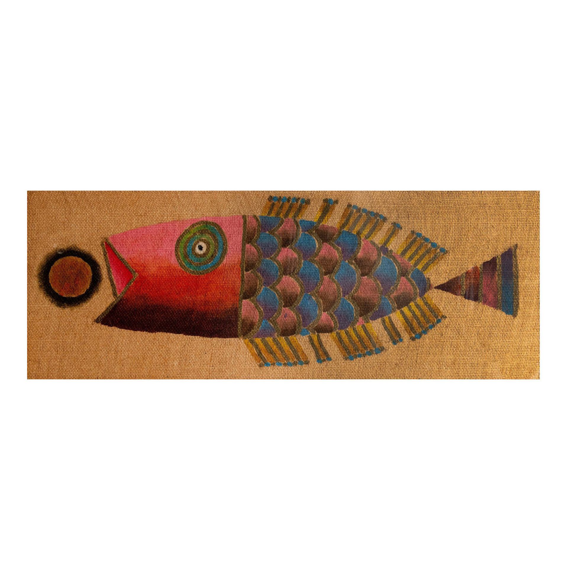 Large Original Acrylic on Thick Burlap, Whimsical Fish - Image 2 of 5