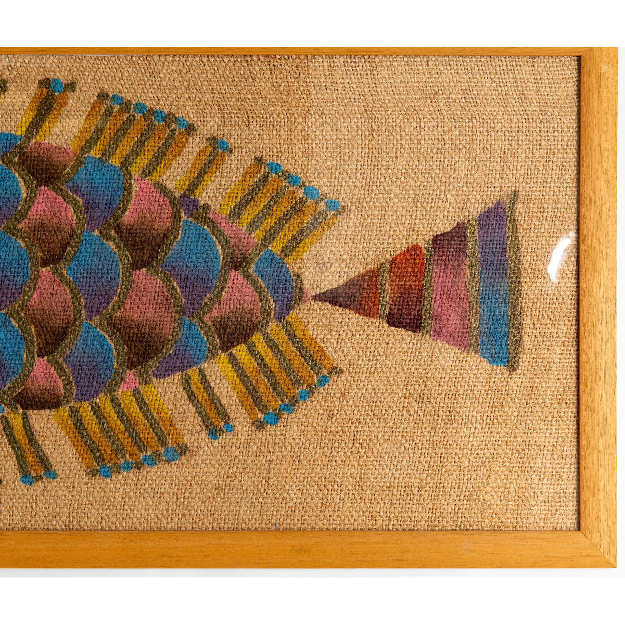 Large Original Acrylic on Thick Burlap, Whimsical Fish - Image 3 of 5