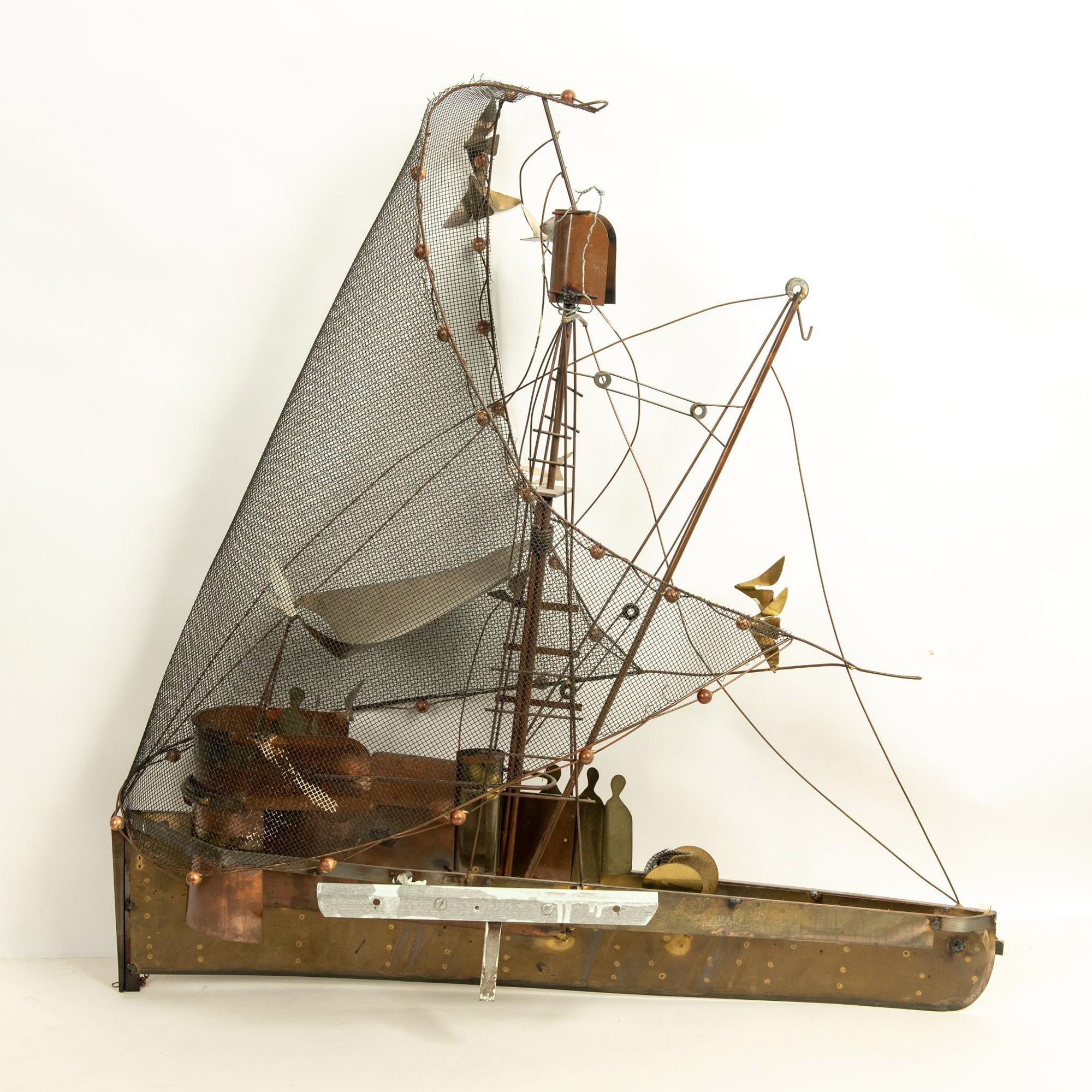Curtis Jere, Painted Metalwork Wall Sculpture, Boat, Signed - Image 5 of 6