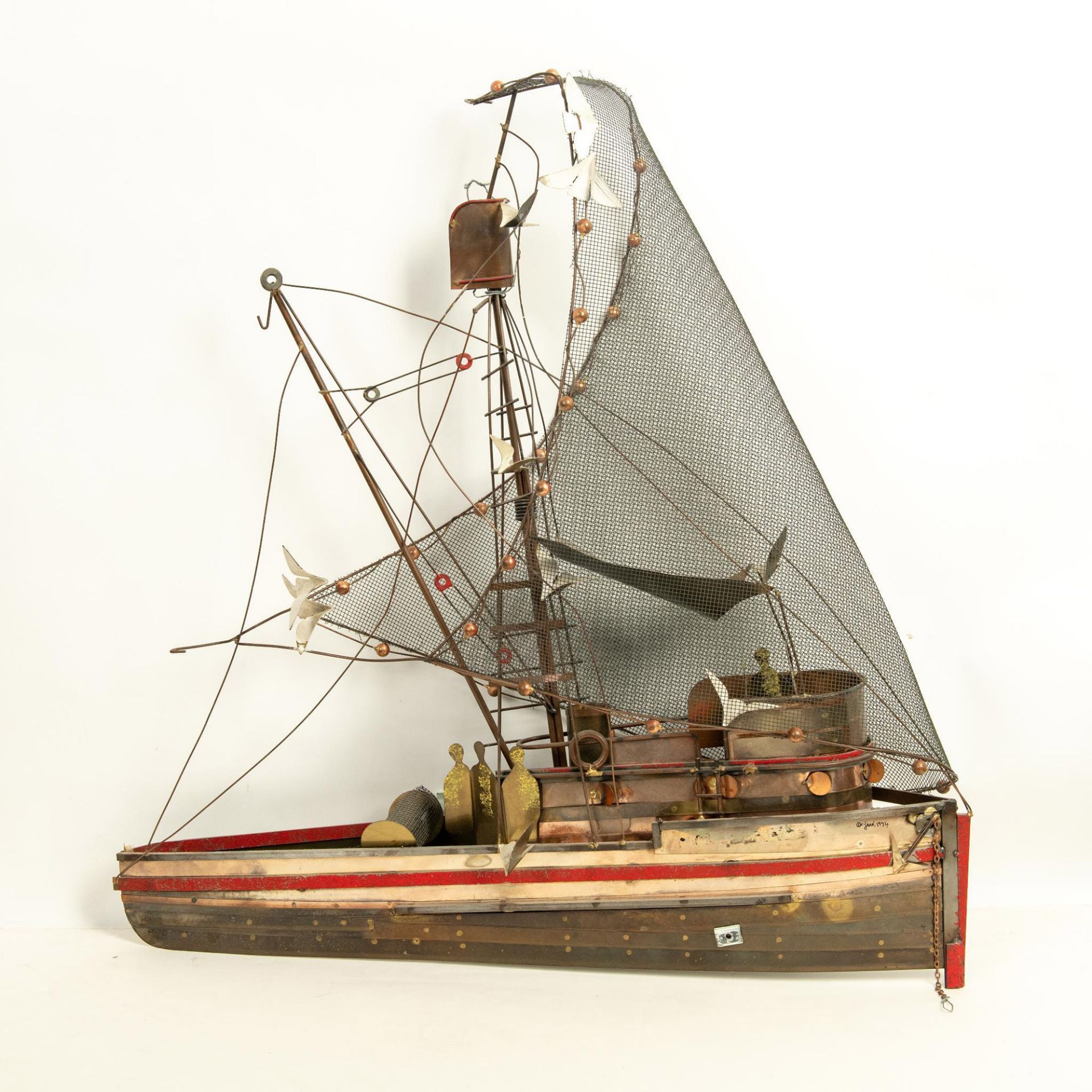 Curtis Jere, Painted Metalwork Wall Sculpture, Boat, Signed - Bild 2 aus 6