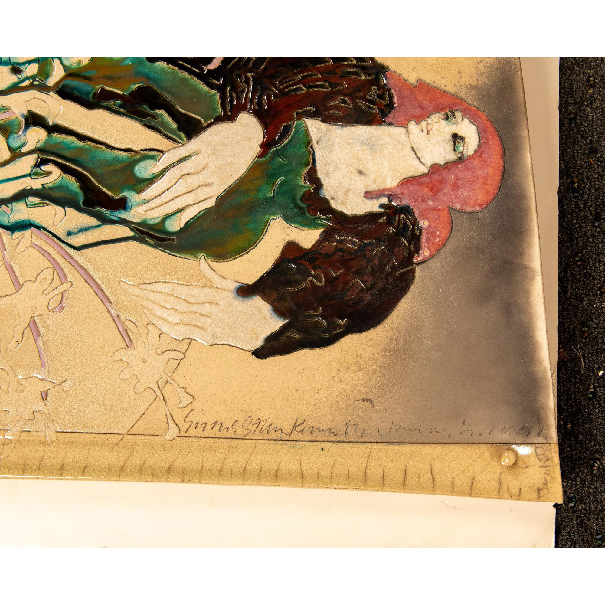 Original Glazed Ceramic Wall Art, Female Figures, Signed - Image 5 of 7