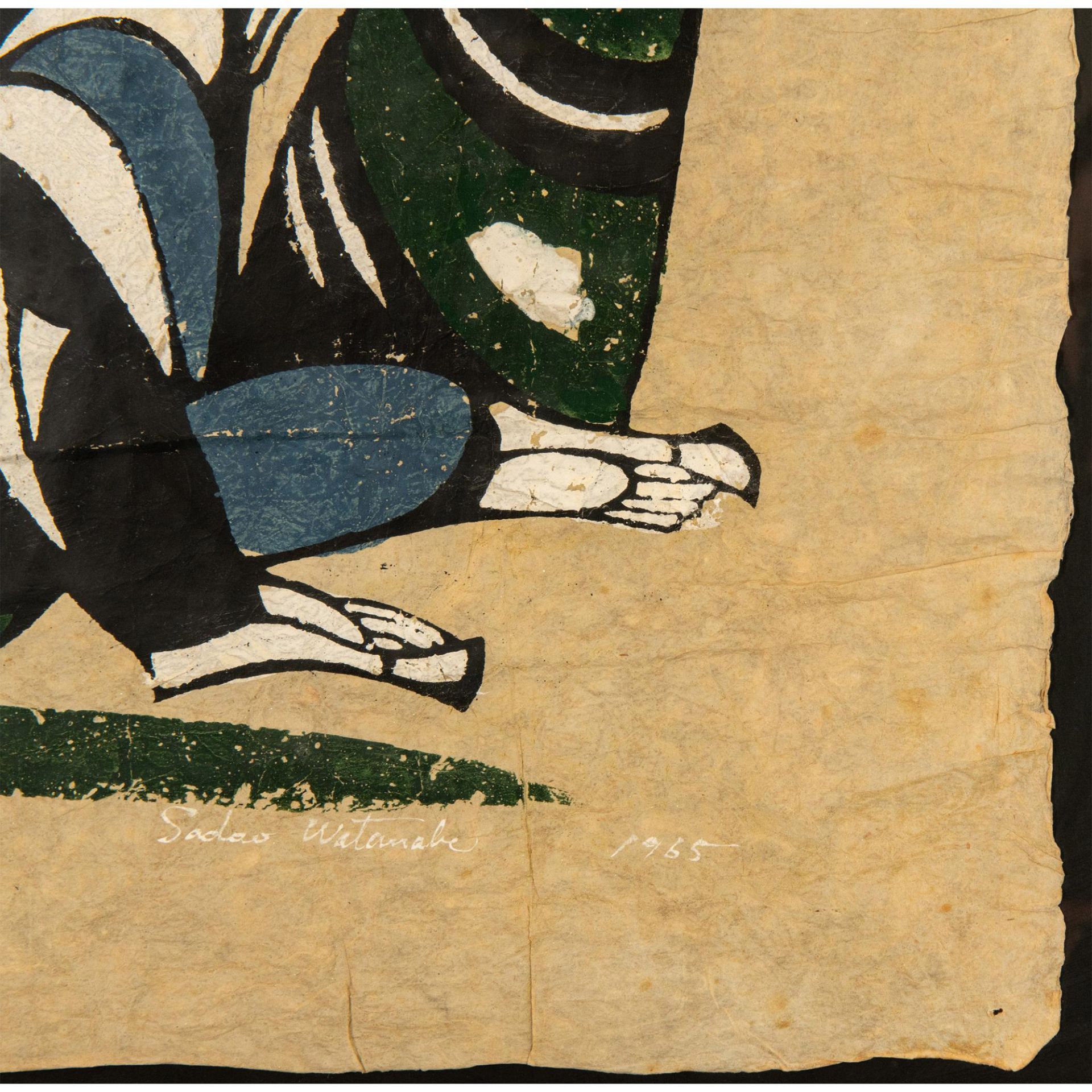 Sadao Watanabe, Original Woodcut on Momigami Paper, Signed - Bild 3 aus 5