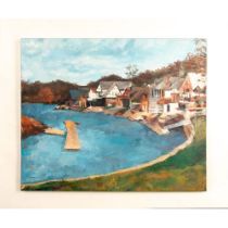 Nava Lundy, Original Acrylic on Canvas, Boathouse Row Signed