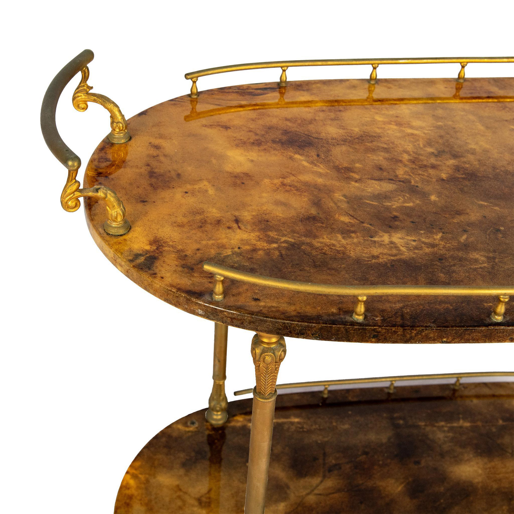 Aldo Tura, Art Deco Style Lacquered Goatskin Bar Cart - Image 4 of 7