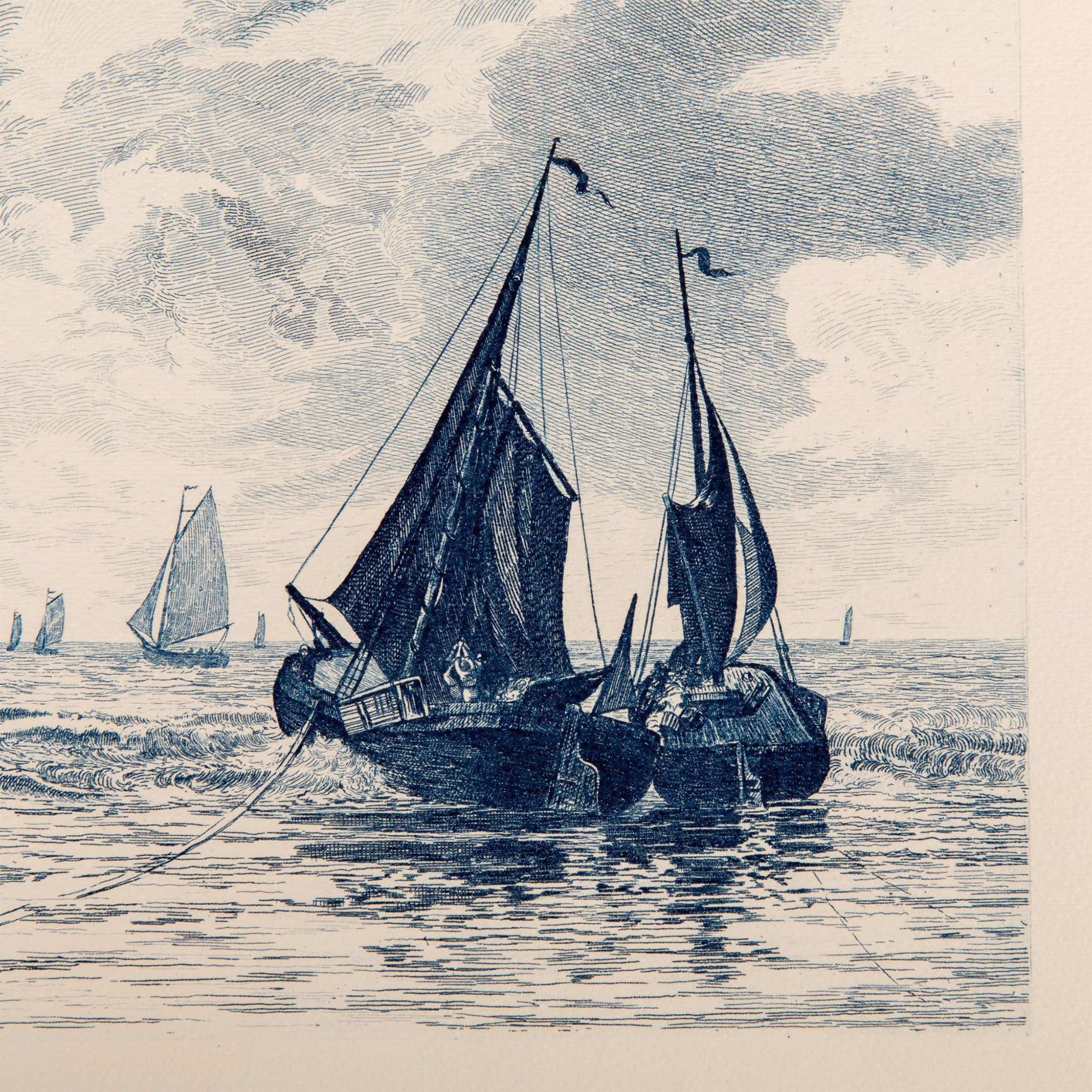 Rudolph Bleyer (Aft.) Blue Ink Engraving on Paper, Seascape - Image 4 of 5