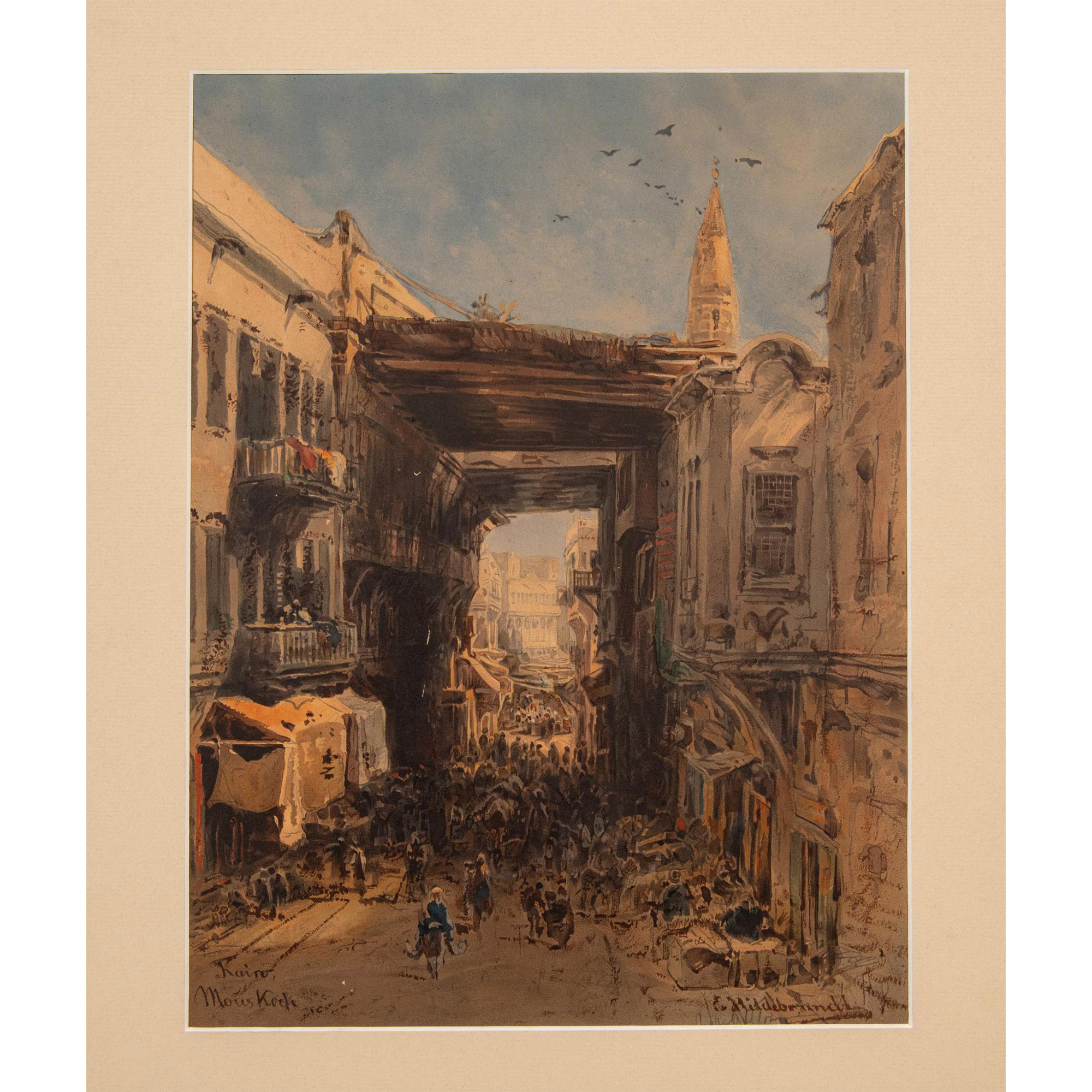 Eduard Hildebrandt, Chromolithograph on Board, Cairo Market - Image 3 of 6