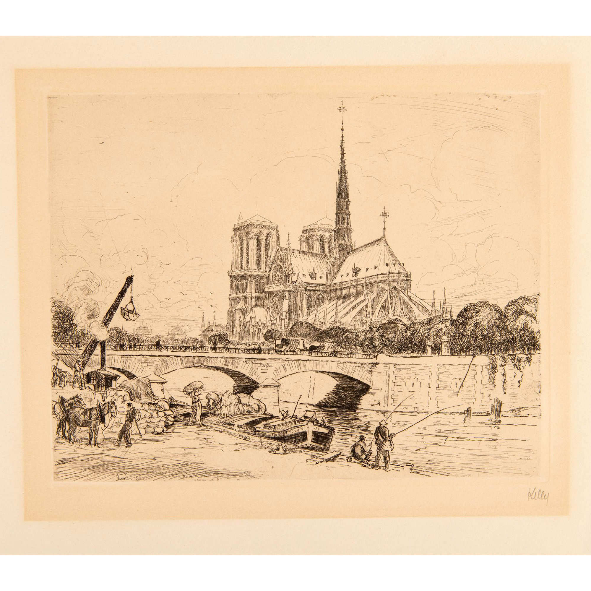 Kelly, Antique French Original Etching on Laid Paper, Signed - Image 2 of 5