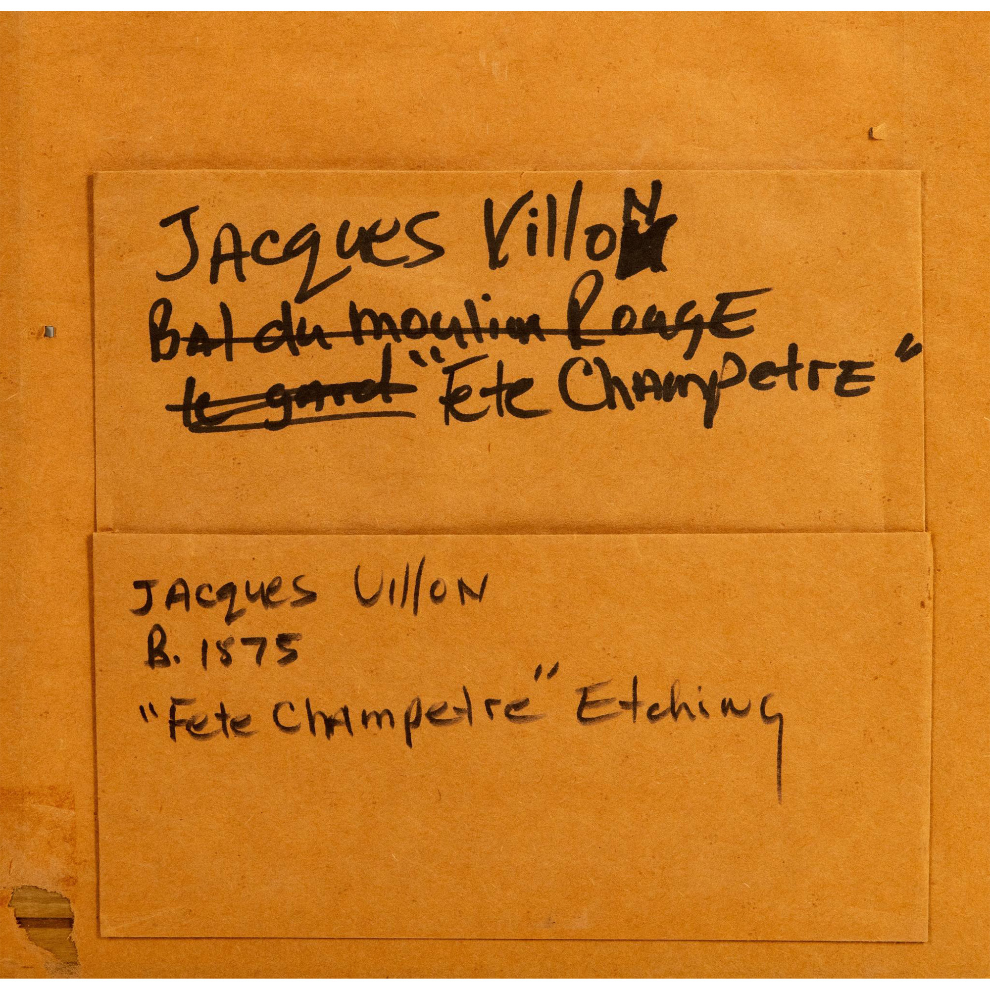 Jacques Villon, Original Etching on Paper, Fete Champetre - Image 4 of 4