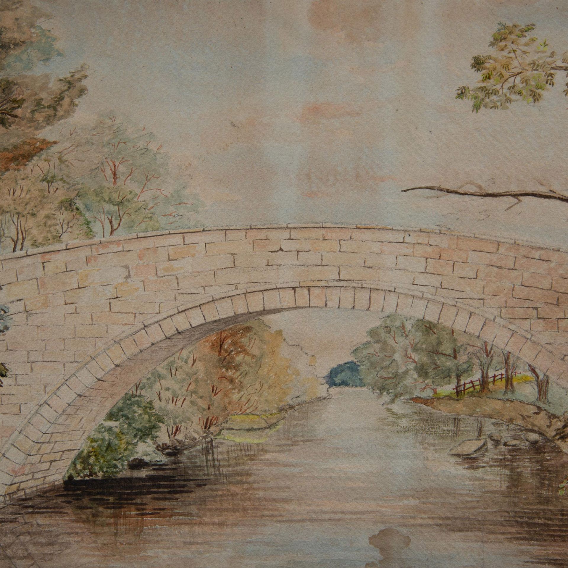 Large Original Watercolor on Paperboard, Riverscape - Bild 2 aus 3