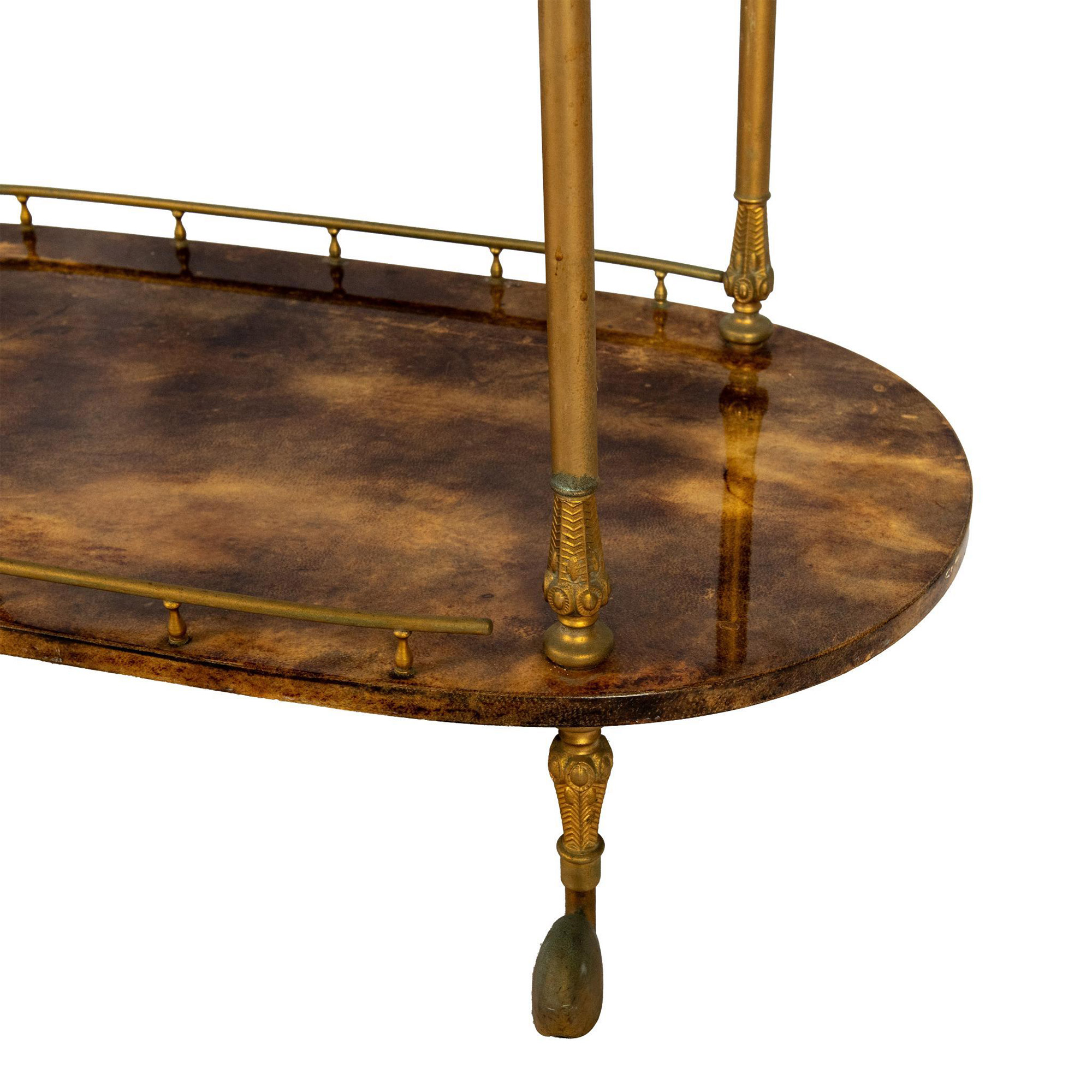 Aldo Tura, Art Deco Style Lacquered Goatskin Bar Cart - Image 6 of 7