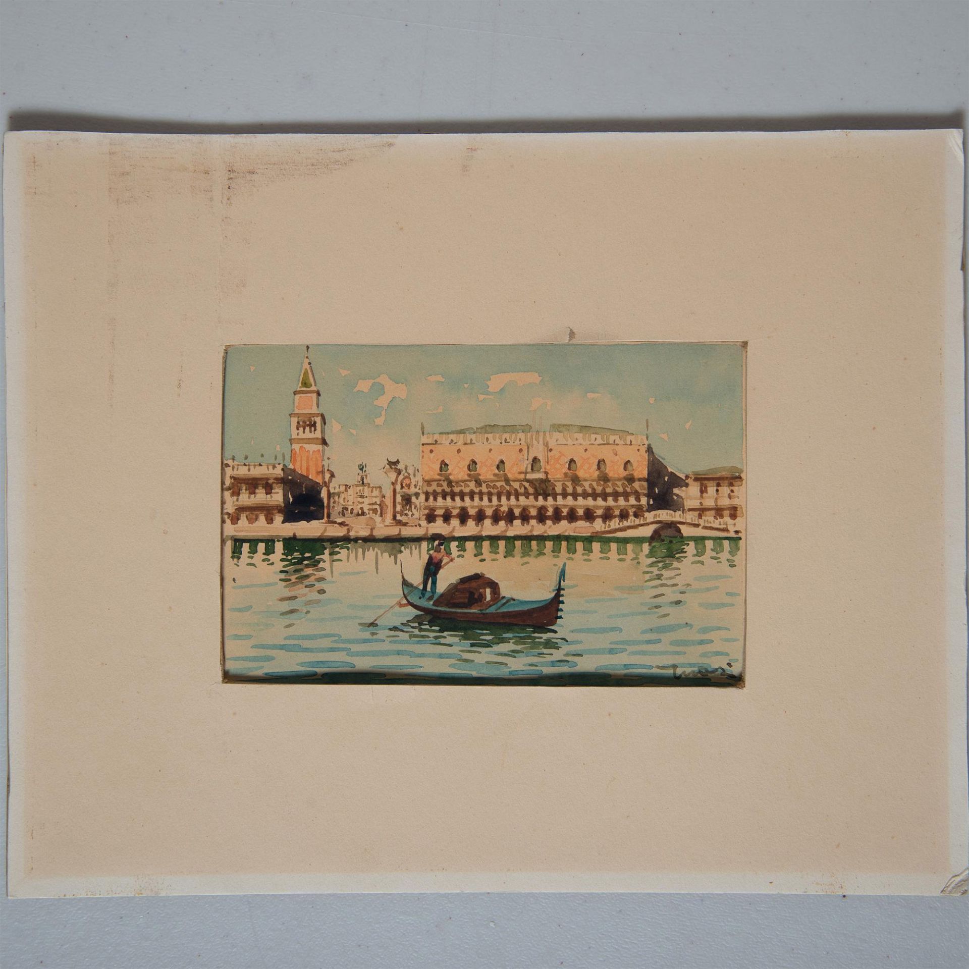 Original Watercolor on Paper, Venice San Marco Basin, Signed