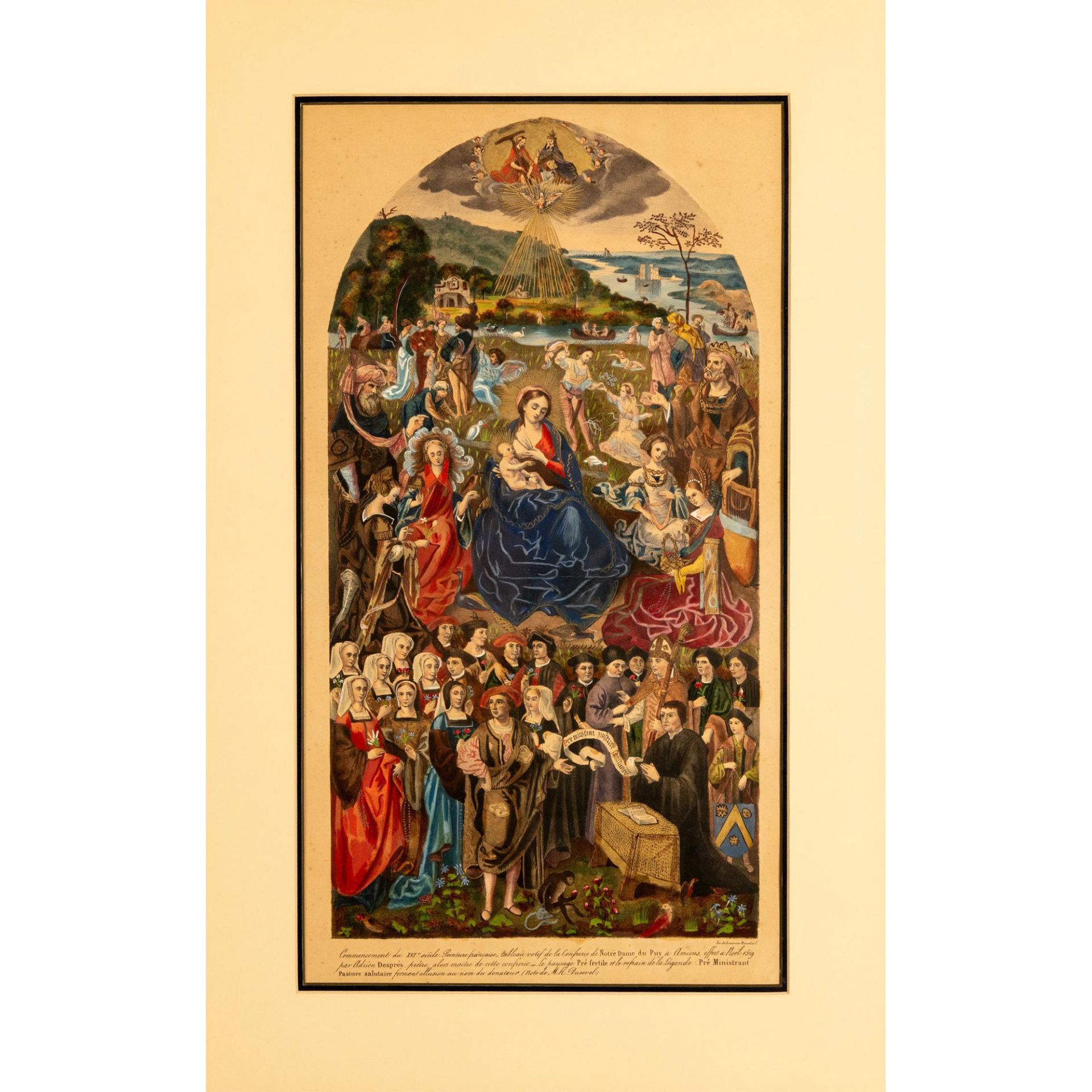 French Antique Original Hand-Colored Lithograph, Madonna - Image 2 of 5