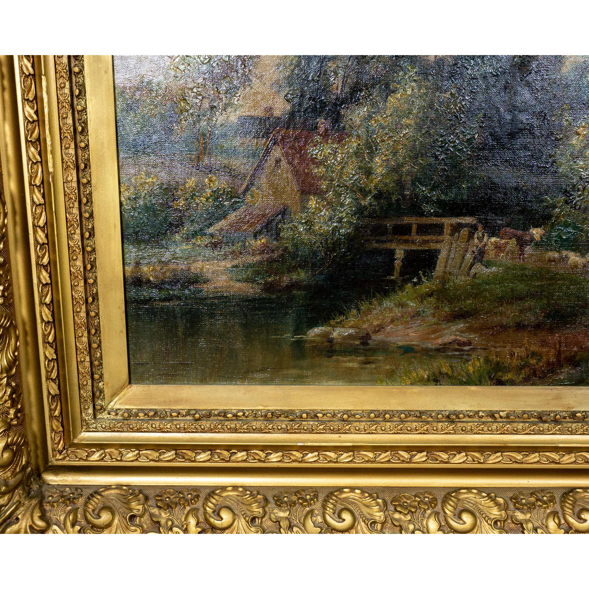 Antique Pastoral Oil Painting on Canvas - Image 3 of 5