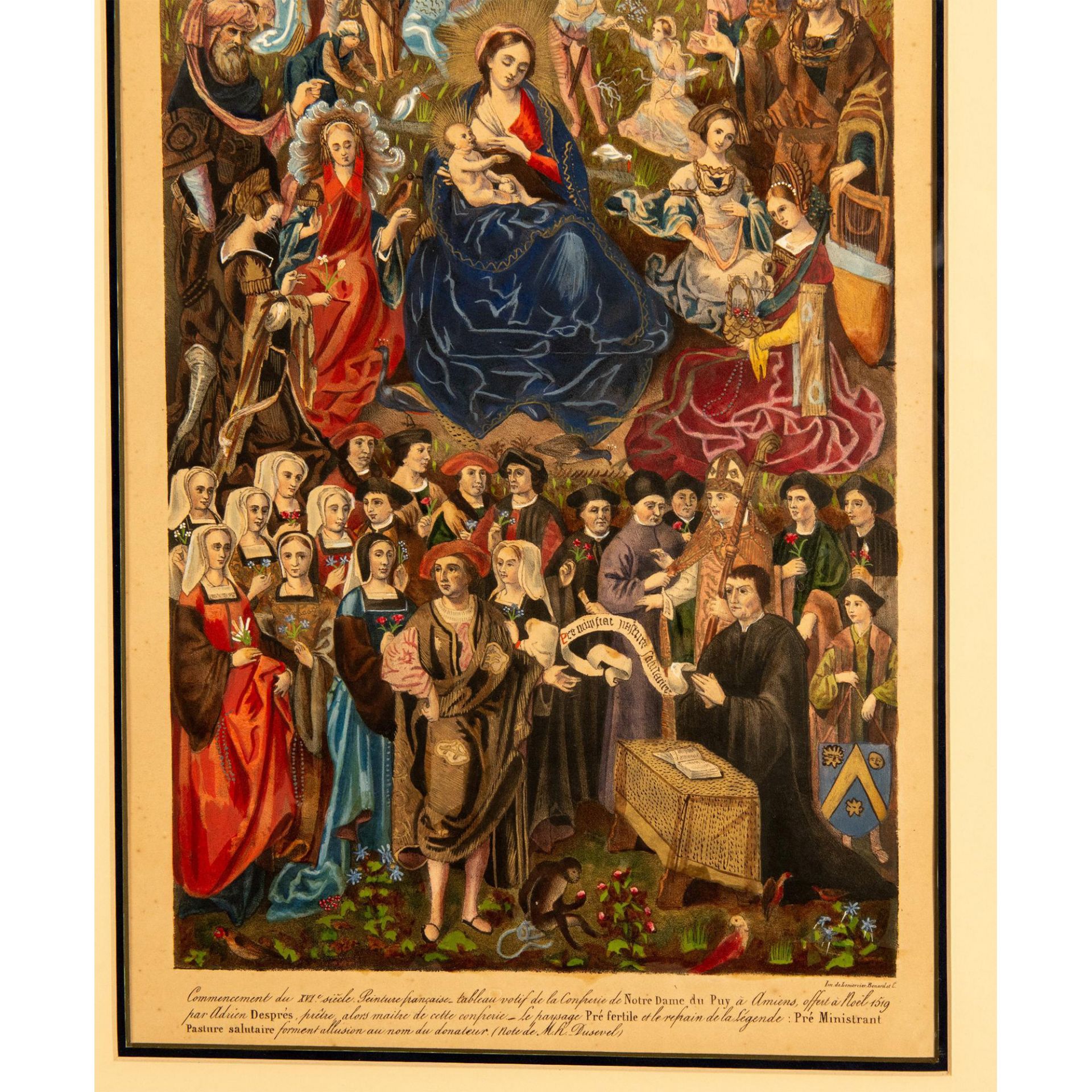French Antique Original Hand-Colored Lithograph, Madonna - Image 3 of 5