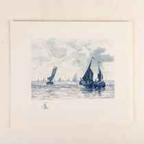 Rudolph Bleyer (Aft.) Blue Ink Engraving on Paper, Seascape