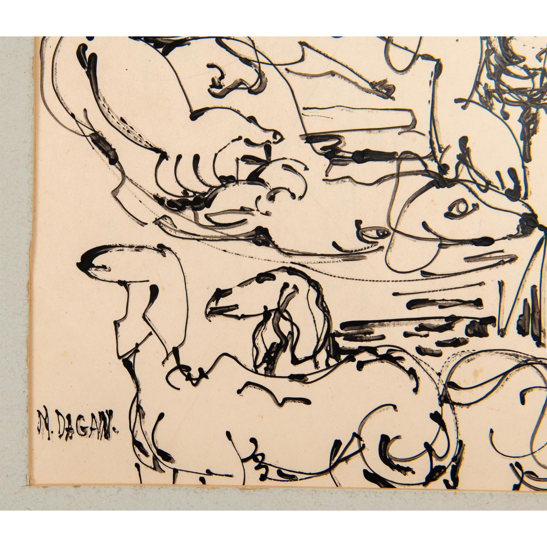 Dagan, Original Ink Drawing on Paper, Shepherd, Signed - Bild 4 aus 5