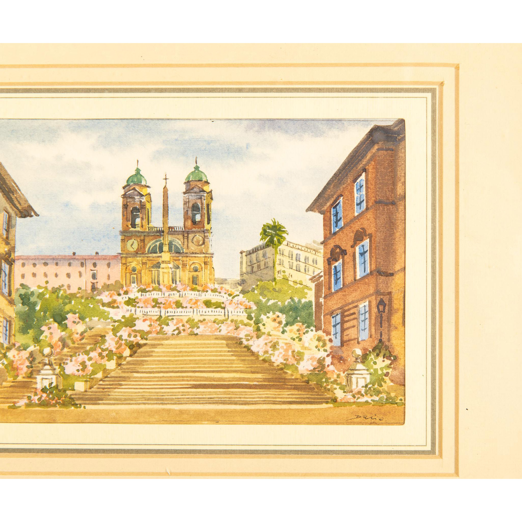 Original Watercolor on Paper, Trinita dei Monti Rome, Signed - Image 3 of 5