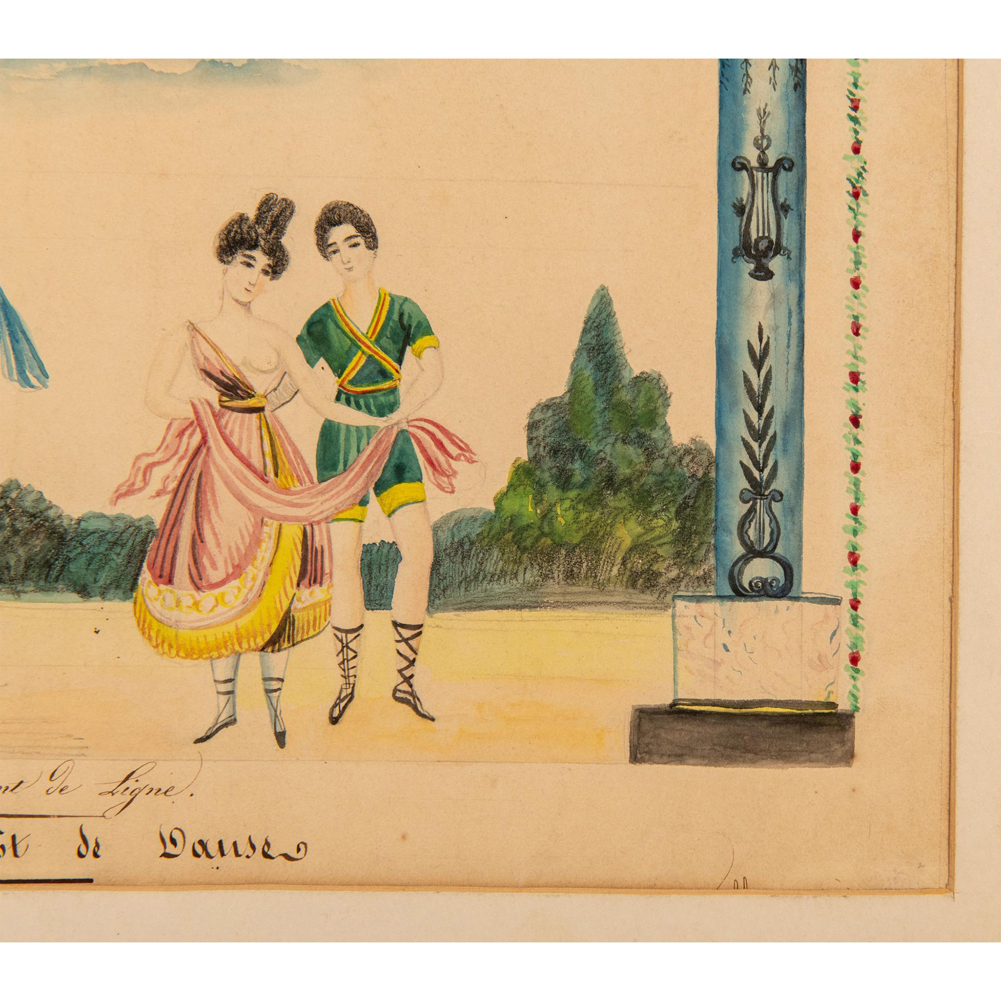 Antique Watercolor & Ink on Paper, French Dance Certificate - Image 4 of 7