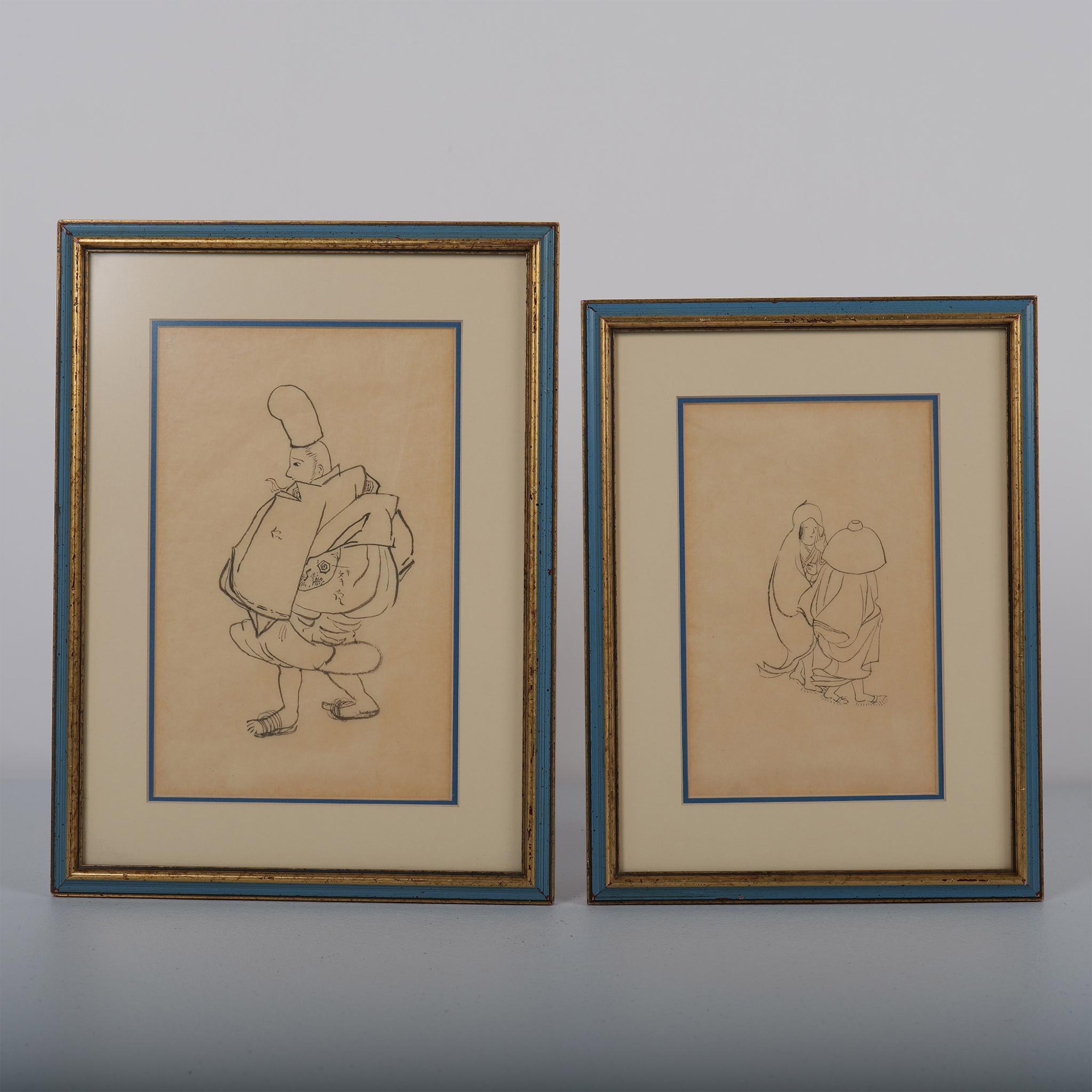 Set of 2 Original Graphite Japanese Drawings on Paper