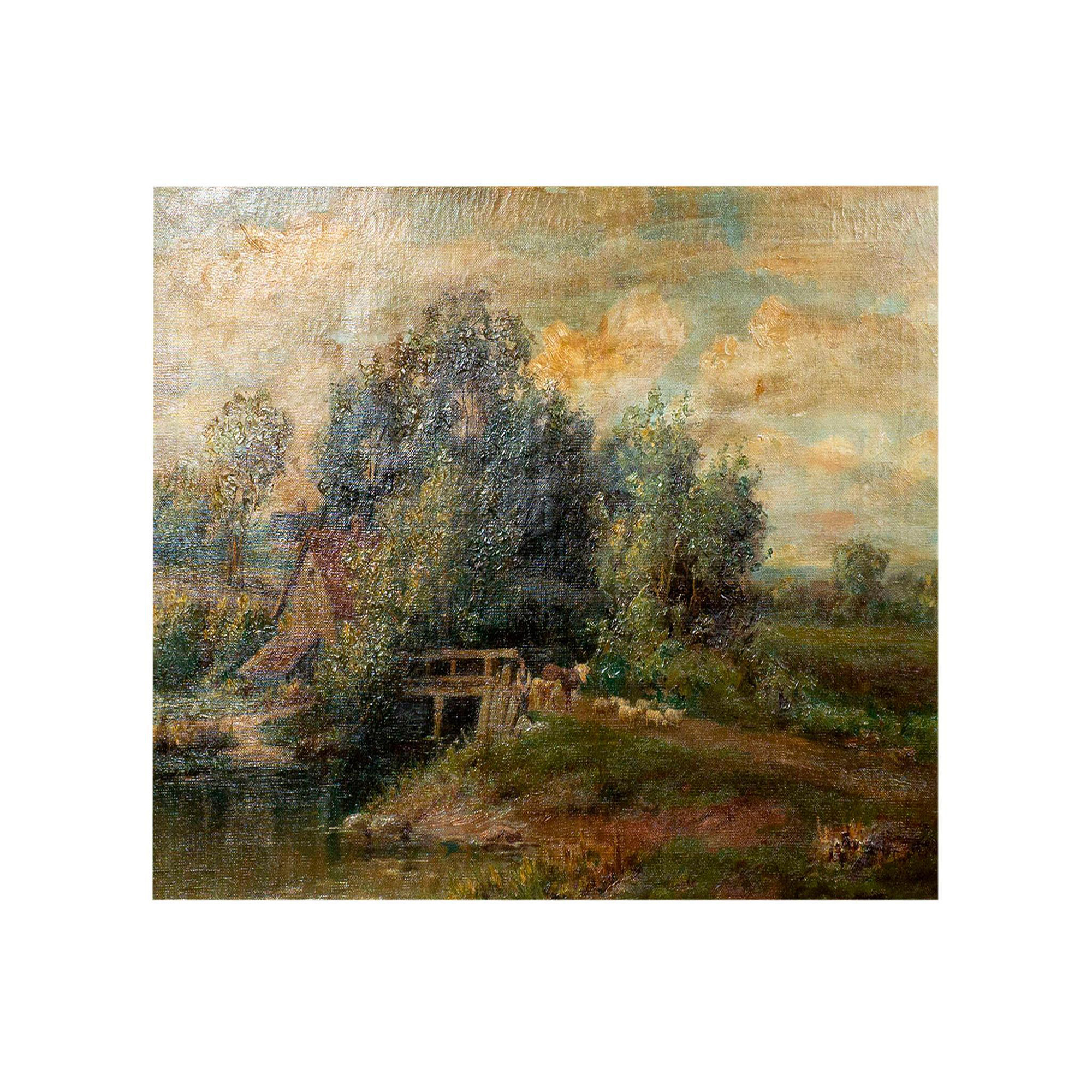 Antique Pastoral Oil Painting on Canvas - Image 2 of 5