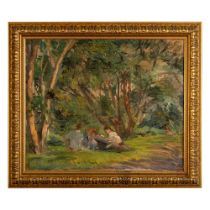 Original Oil on Canvas, Impressionist Style Park Scene