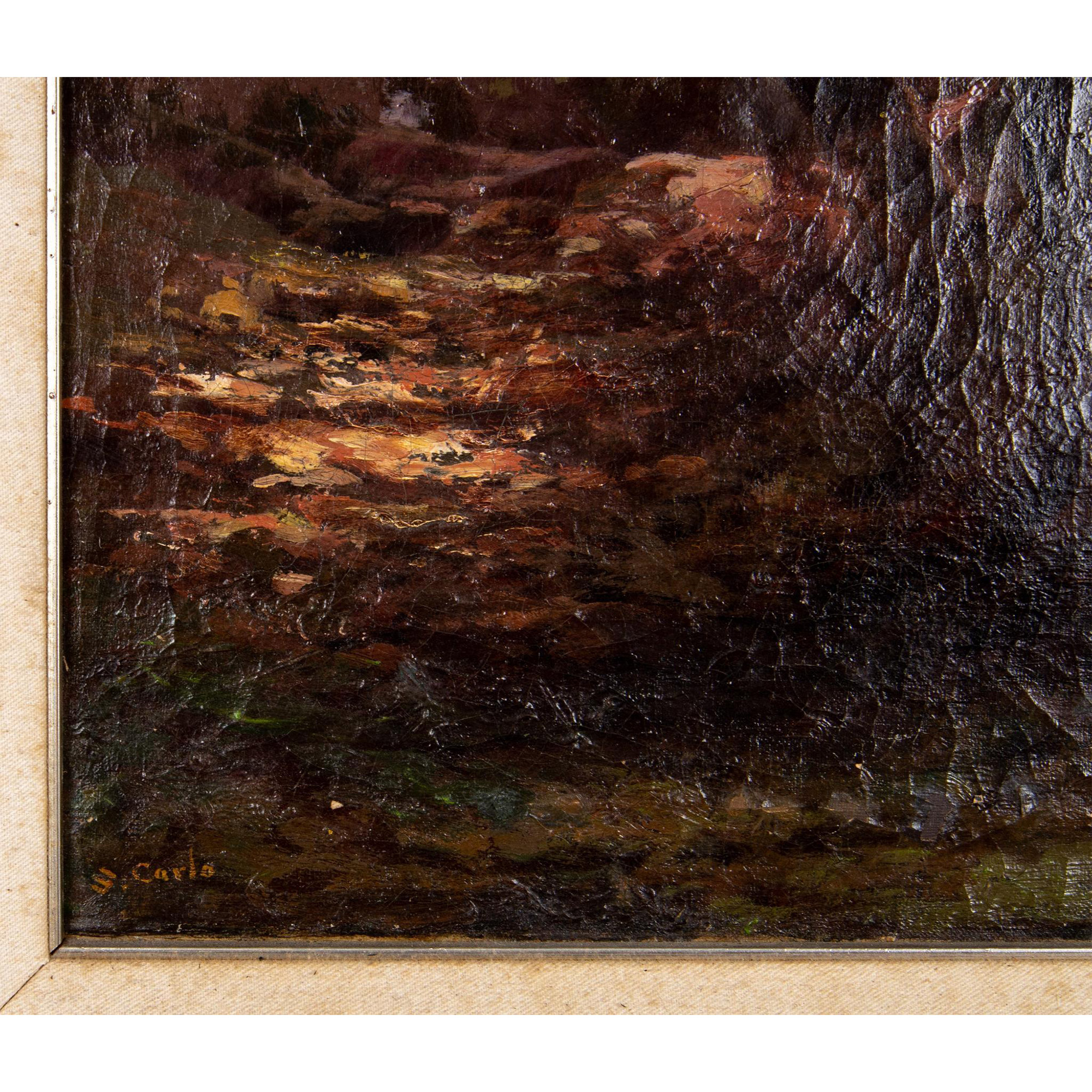 S. Carlo, Original Oil on Canvas, Forest Landscape, Signed - Image 4 of 5