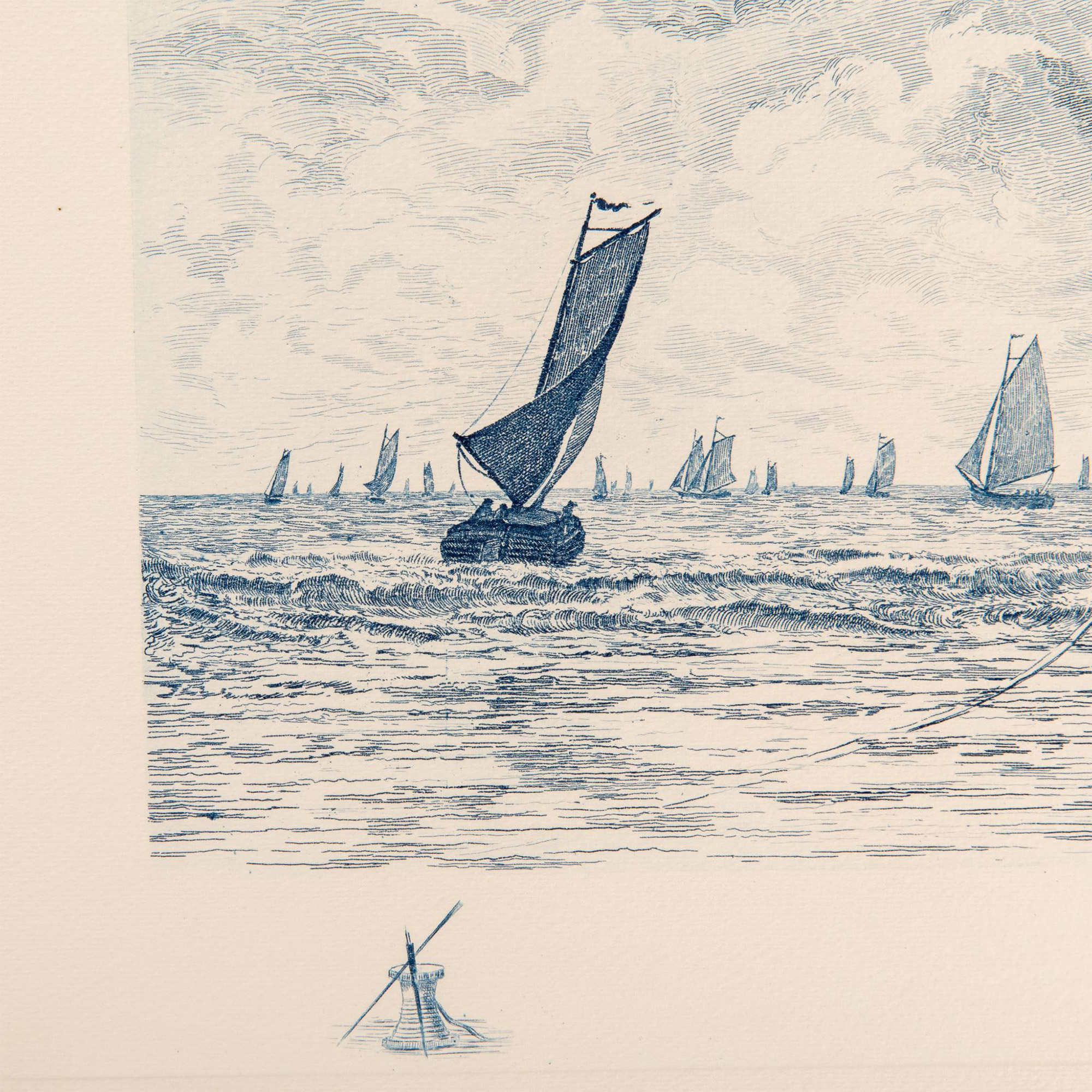 Rudolph Bleyer (Aft.) Blue Ink Engraving on Paper, Seascape - Image 3 of 5