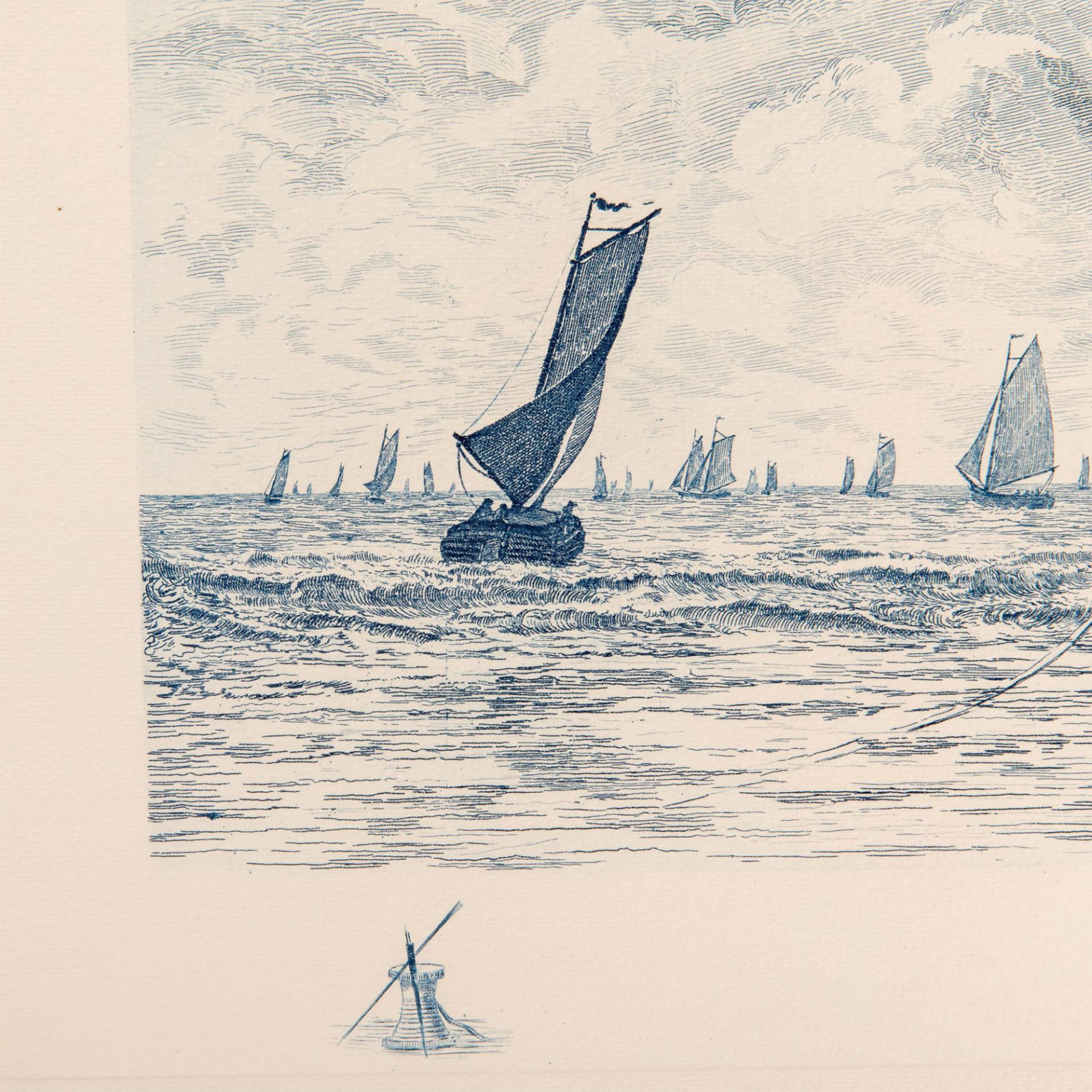 Rudolph Bleyer (Aft.) Blue Ink Engraving on Paper, Seascape - Bild 3 aus 5