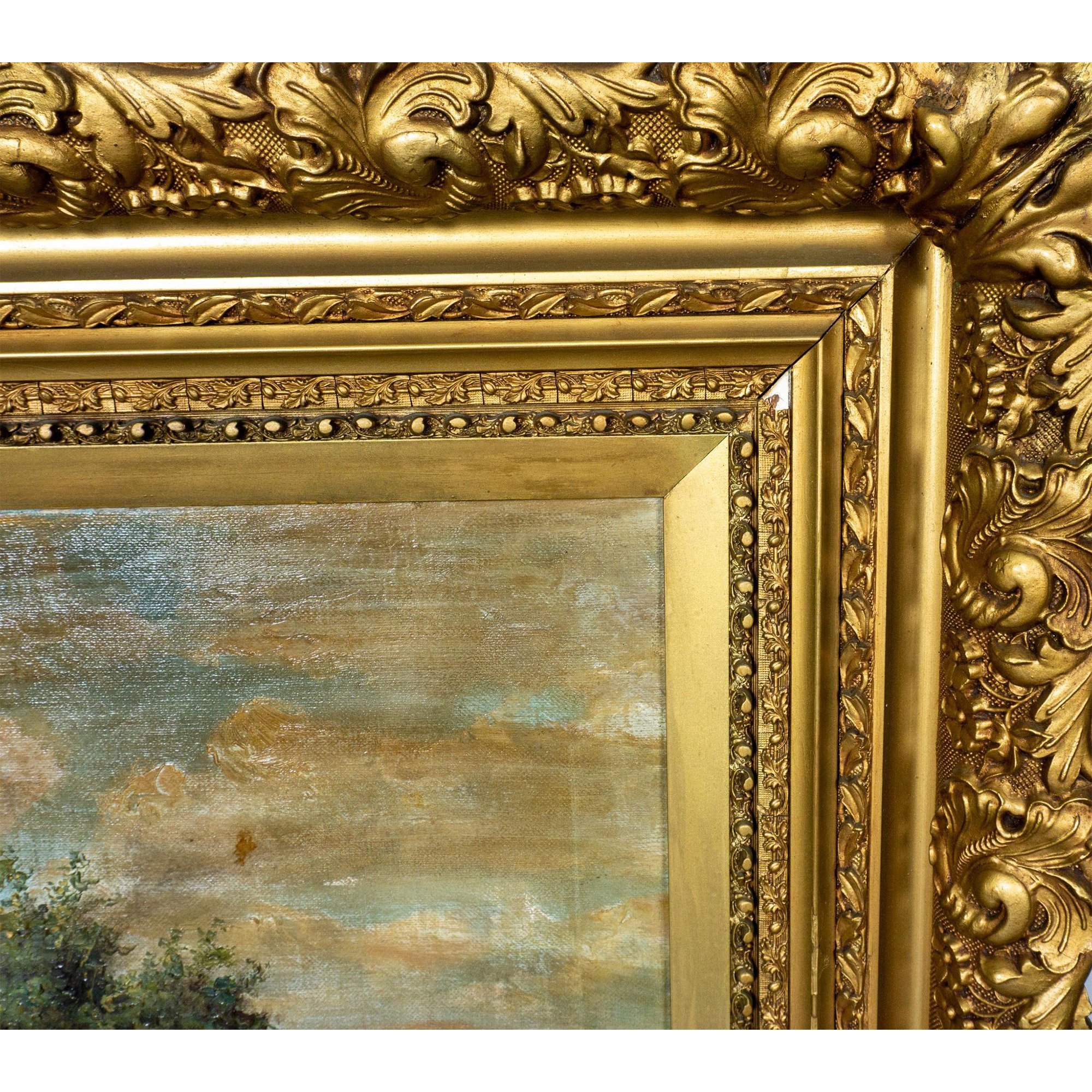 Antique Pastoral Oil Painting on Canvas - Image 4 of 5