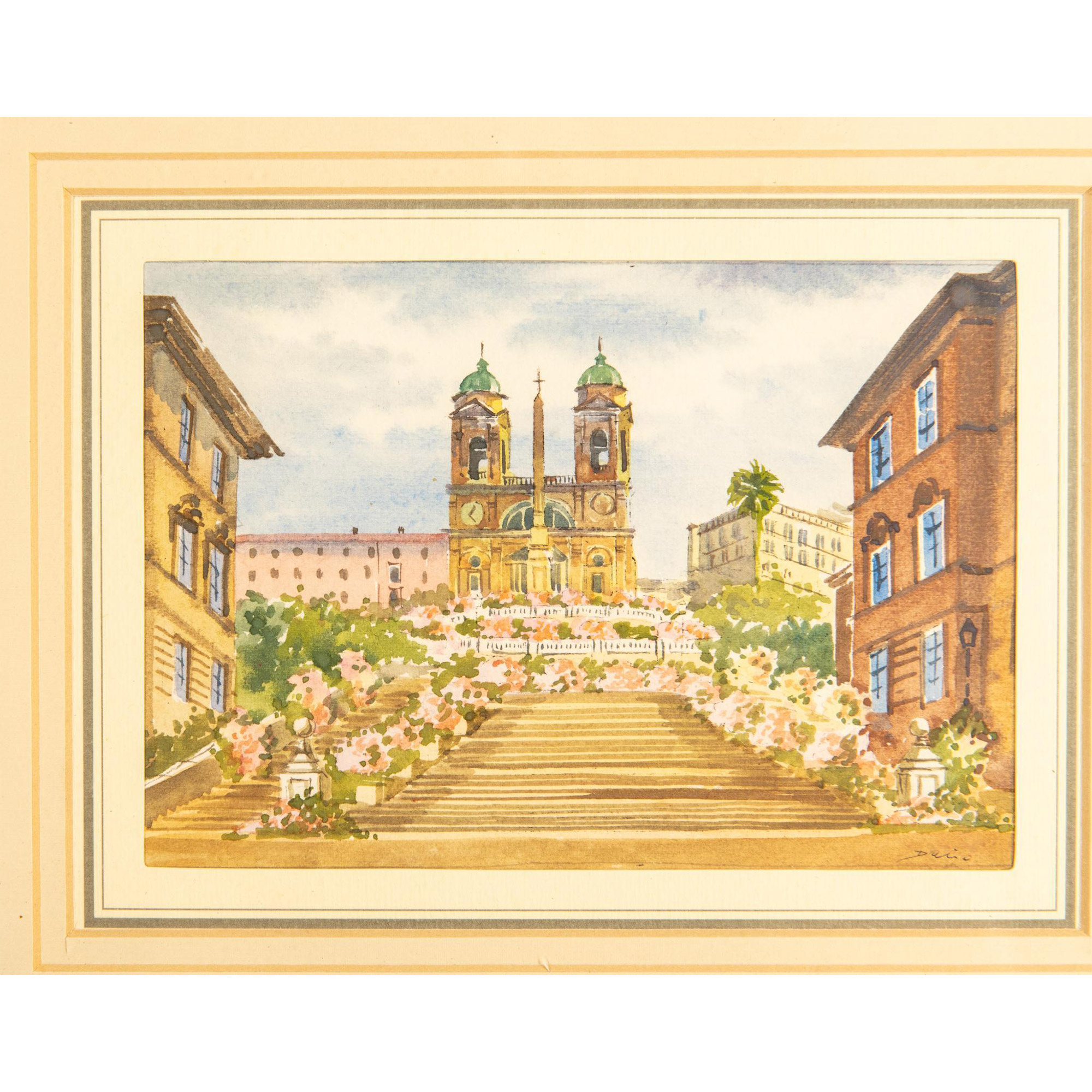 Original Watercolor on Paper, Trinita dei Monti Rome, Signed - Image 4 of 5