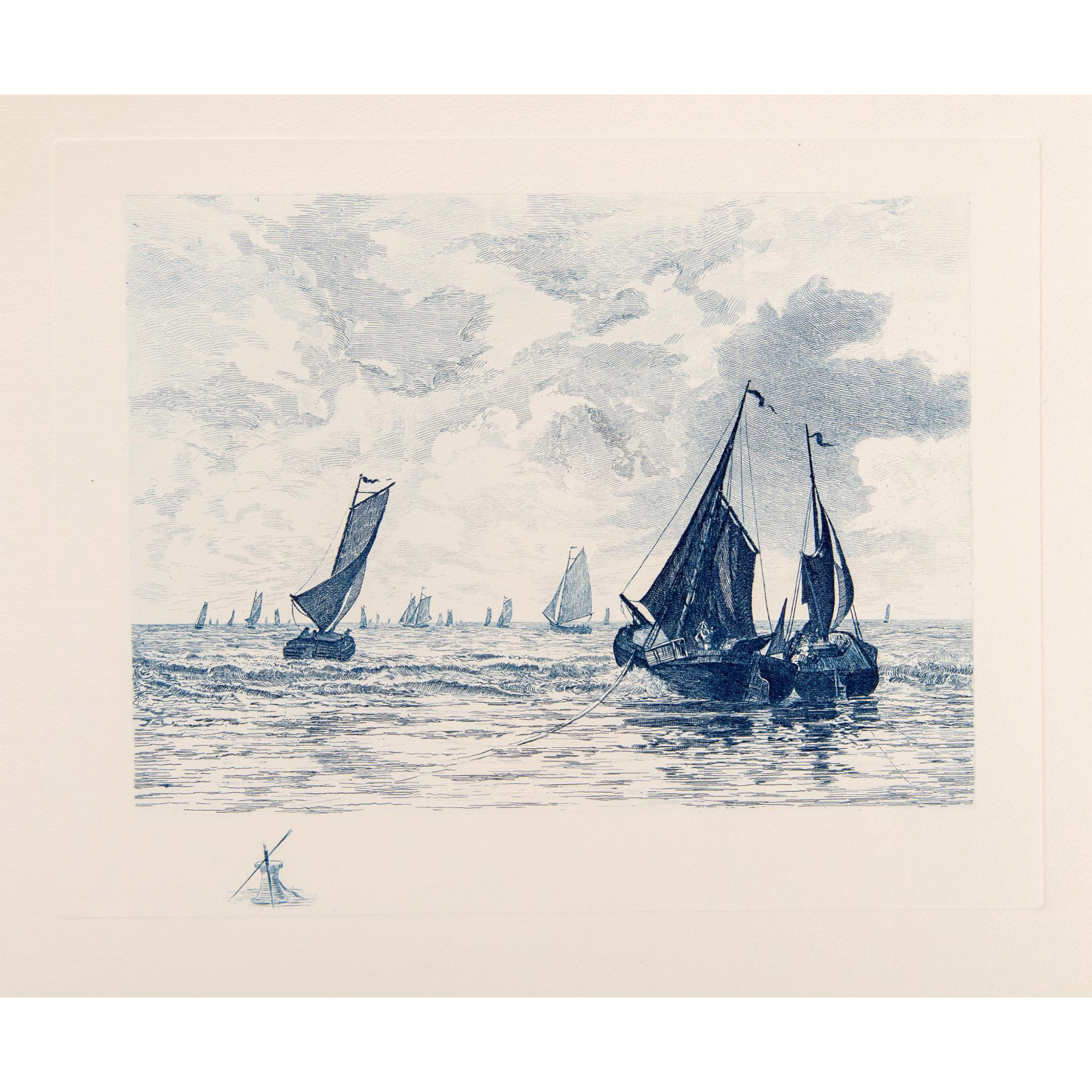 Rudolph Bleyer (Aft.) Blue Ink Engraving on Paper, Seascape - Image 2 of 5