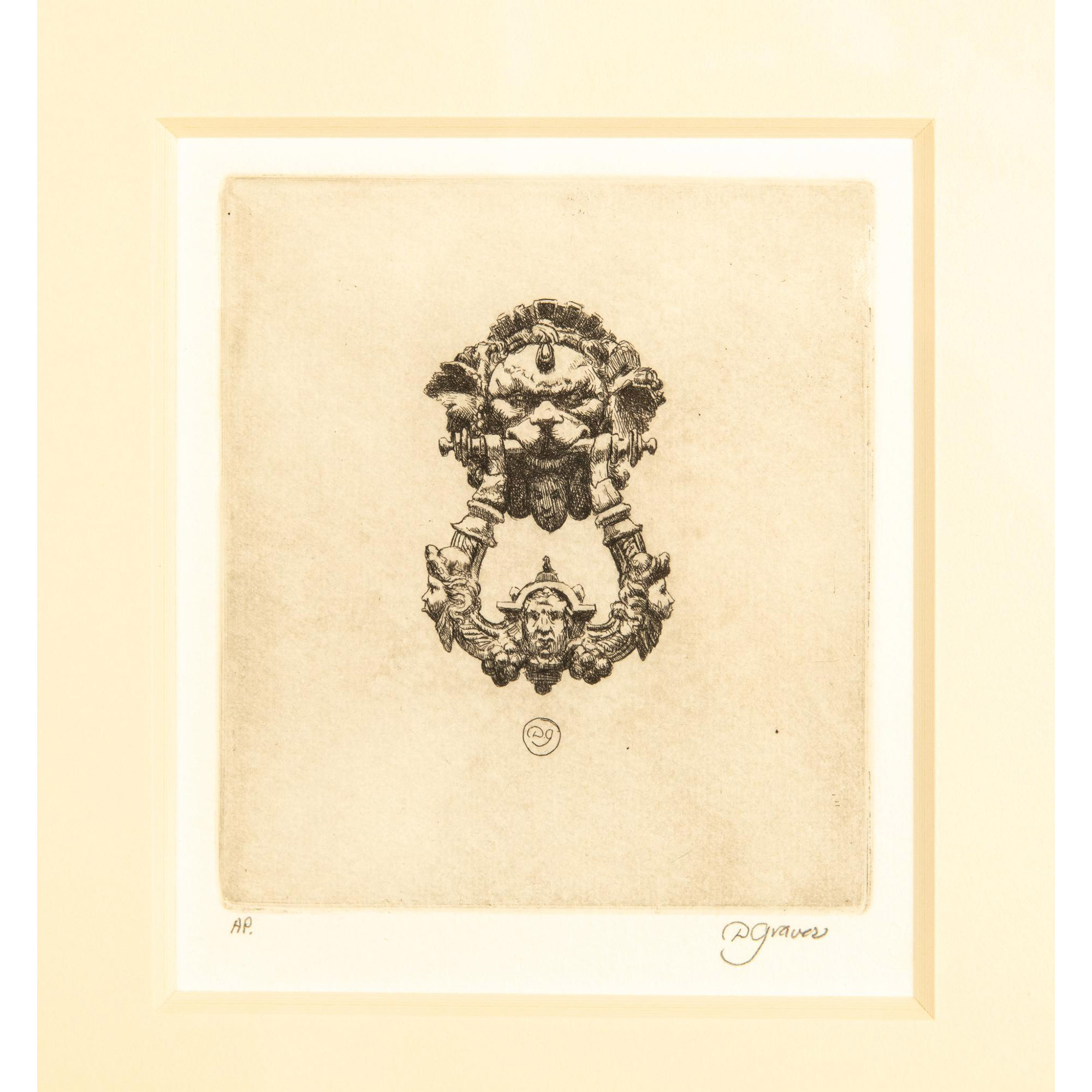 Daniel Graves, Original Etching on Paper Door Knocker Signed - Image 3 of 6