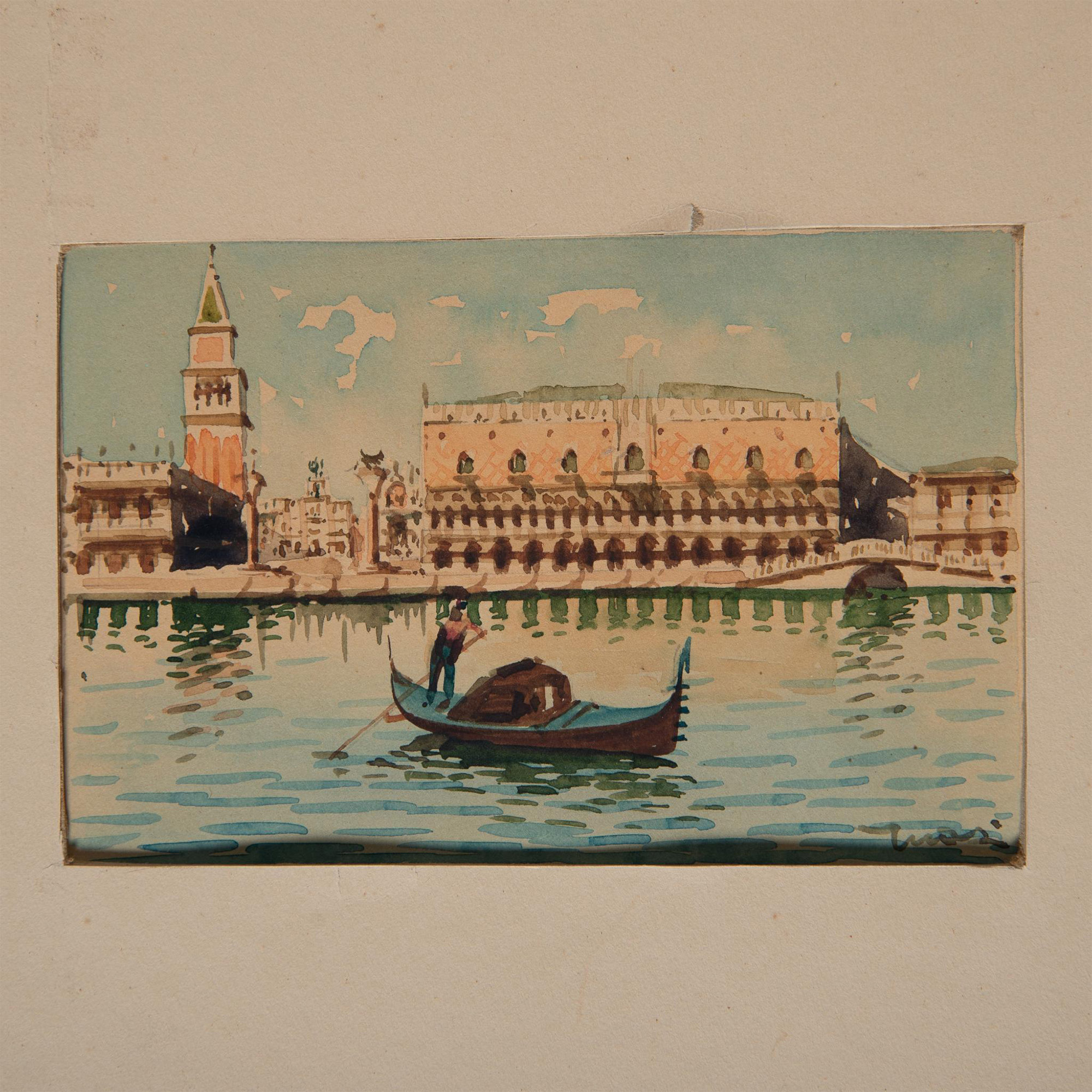 Original Watercolor on Paper, Venice San Marco Basin, Signed - Image 2 of 3